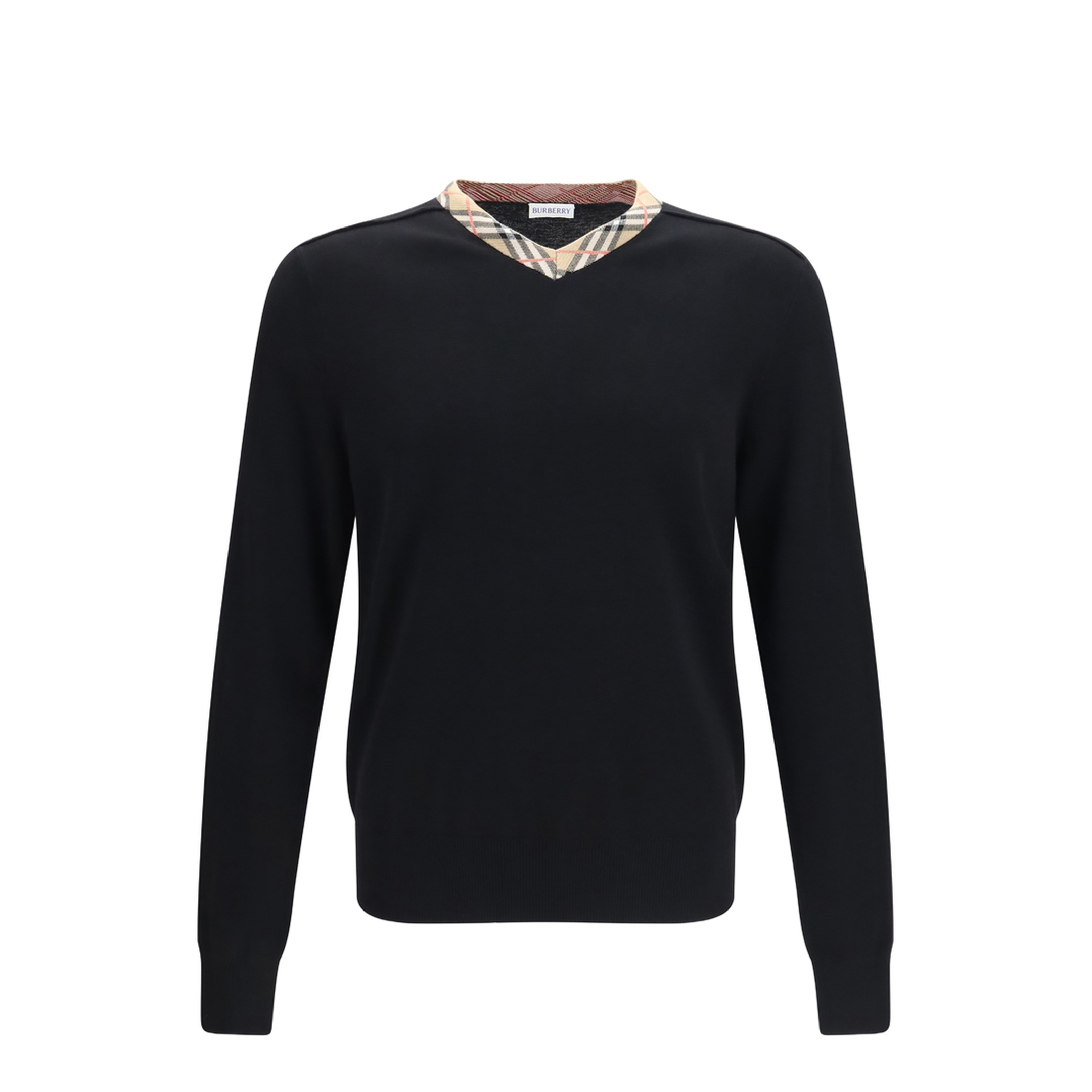 Check Trim Wool Sweater - Image 1
