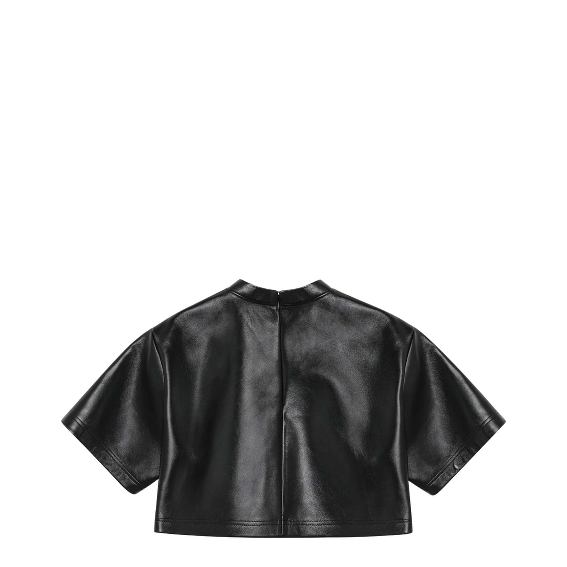 Black Cropped Leather Top - Image 2