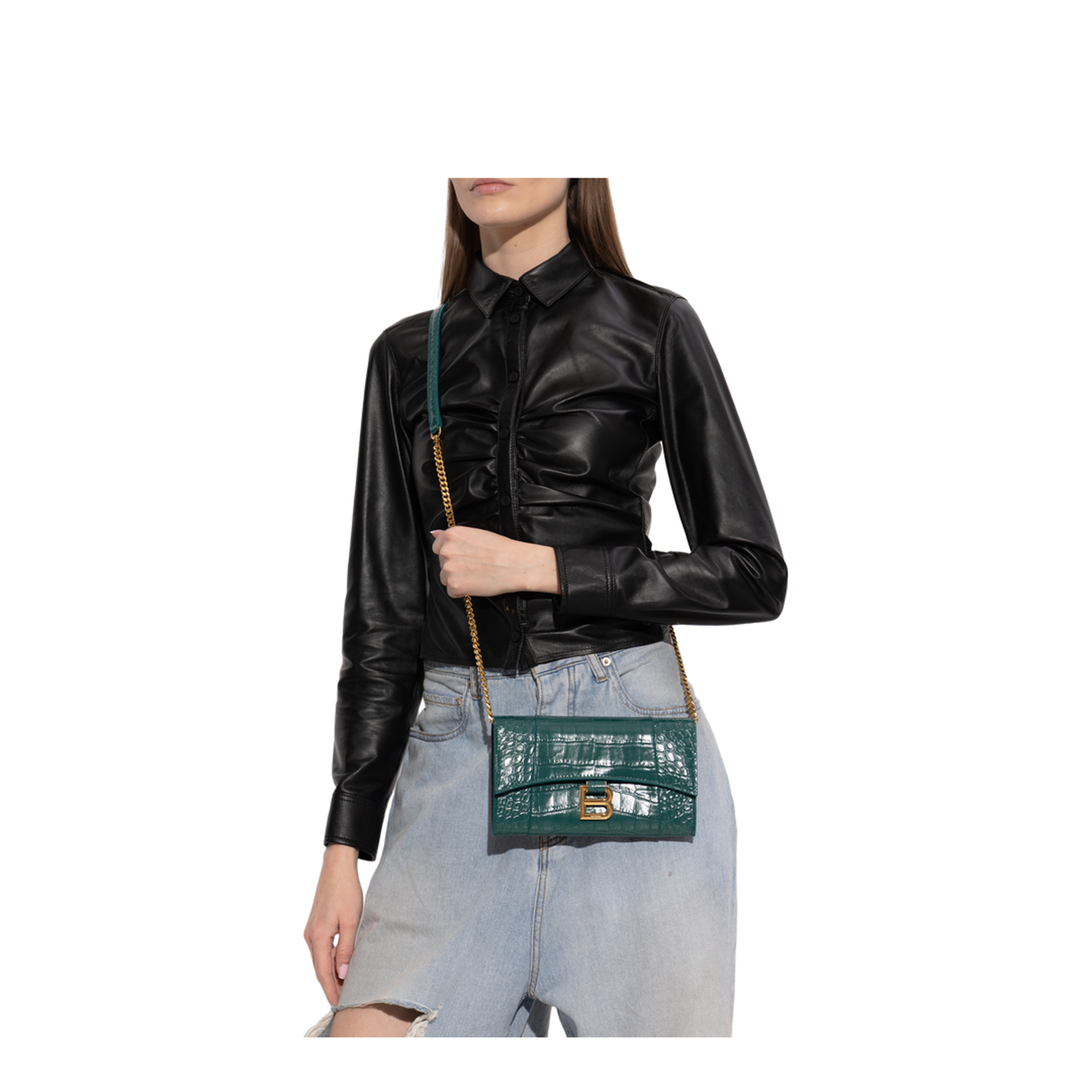 Hourglass Calfskin Wallet On Chain - Dark Emerald - Image 2