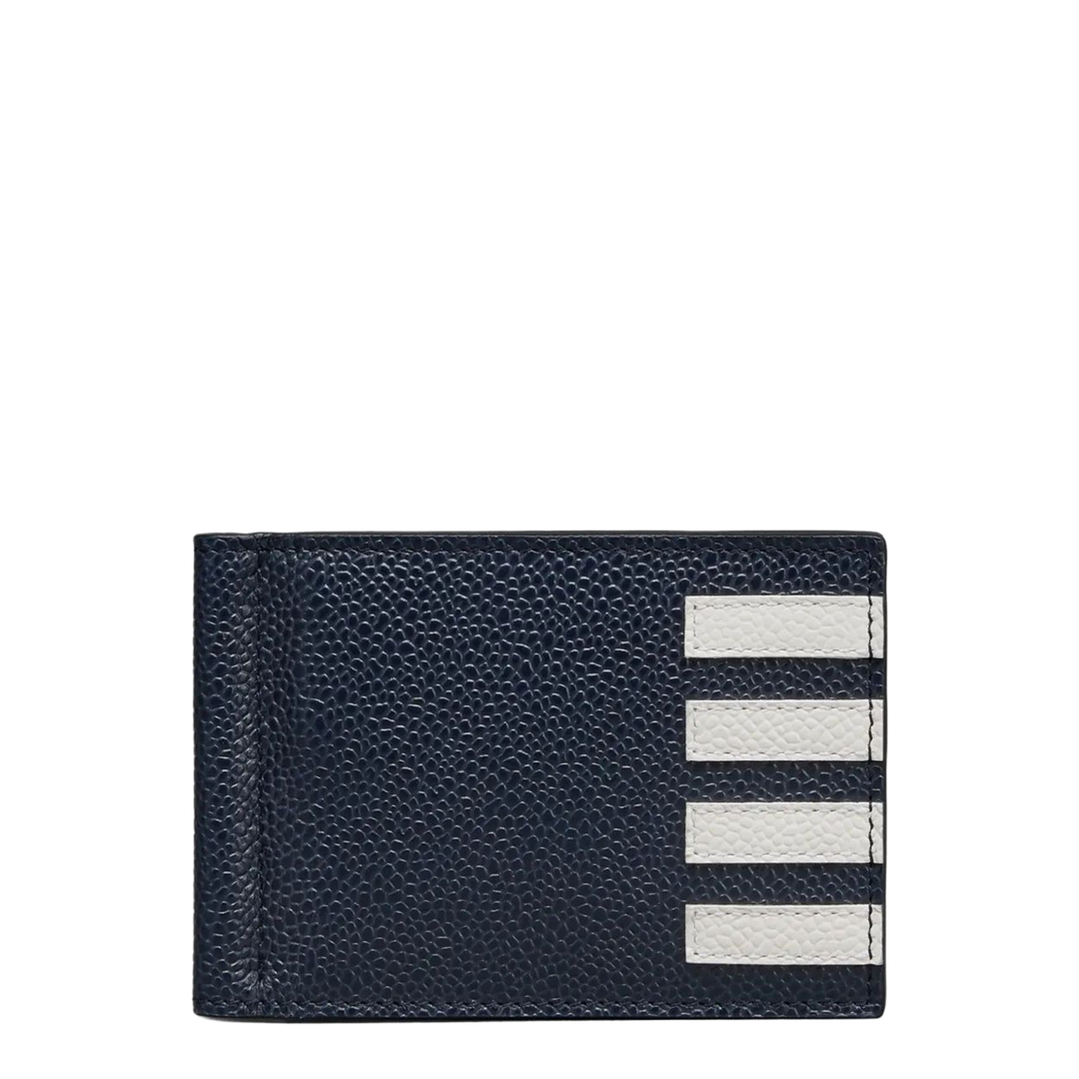 Money Clip Wallet with Side 4 Bar Stripes in Pebble Grain Leather - Image 1