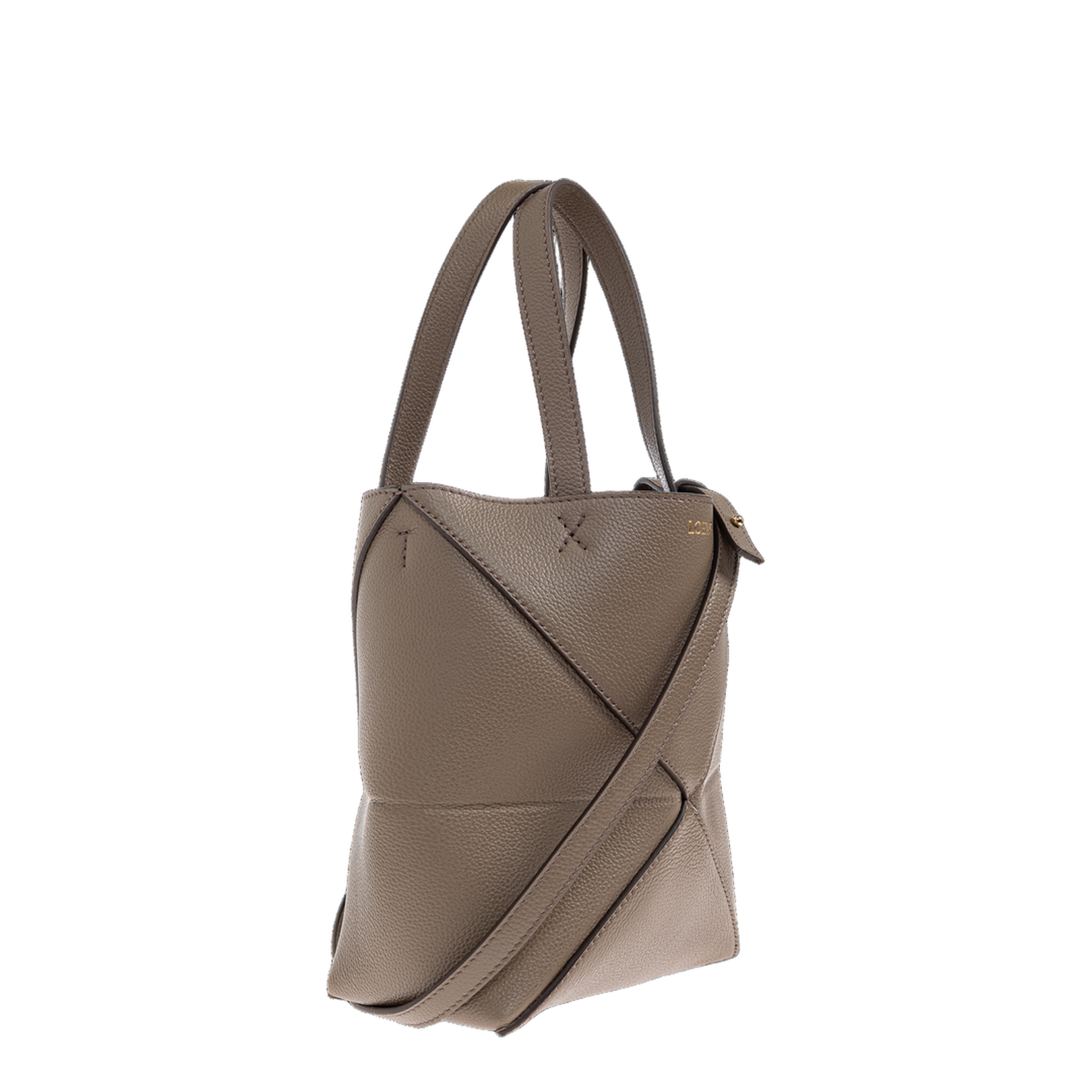 Puzzle Fold Mini Leather Tote Bags - Taupe - Image 4