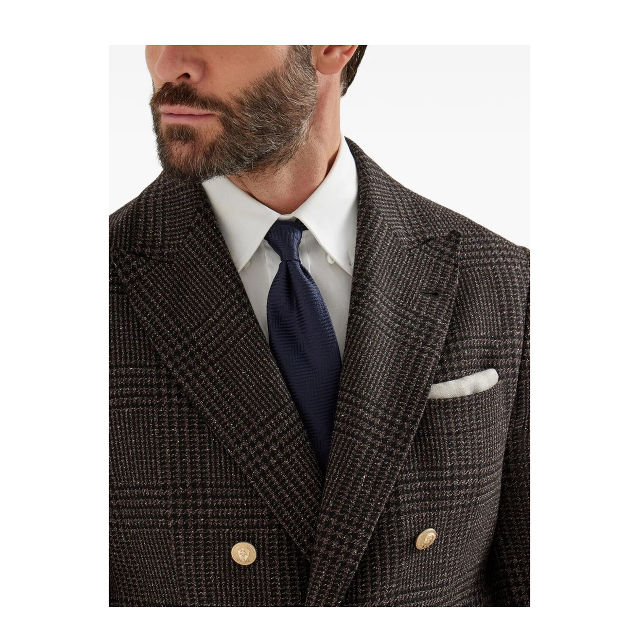 Prince of Wales One-and-a-Half Breasted Blazer with Metal Buttons - Image 5