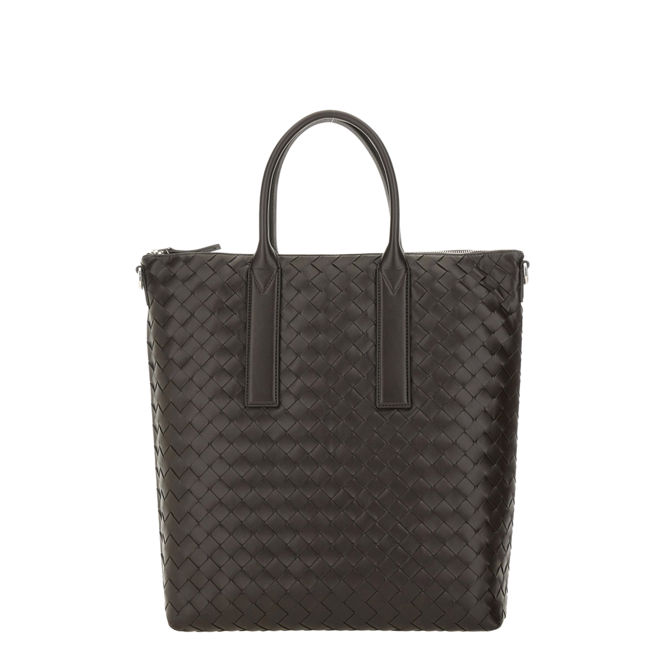 Intrecciato Leather Tote Bags - Fondant/Brown - Image 1