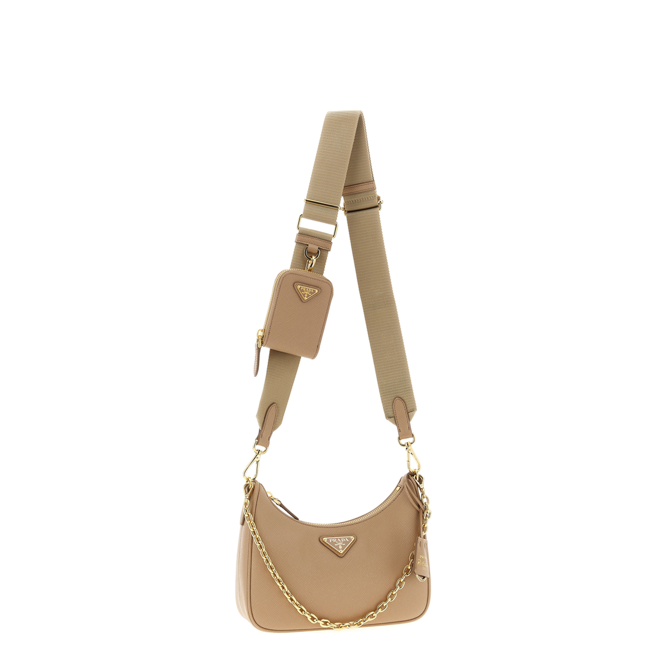 Re-Edition 2005 Medium Saffiano Calfskin Shoulder Bag - Cameo Beige - Image 3