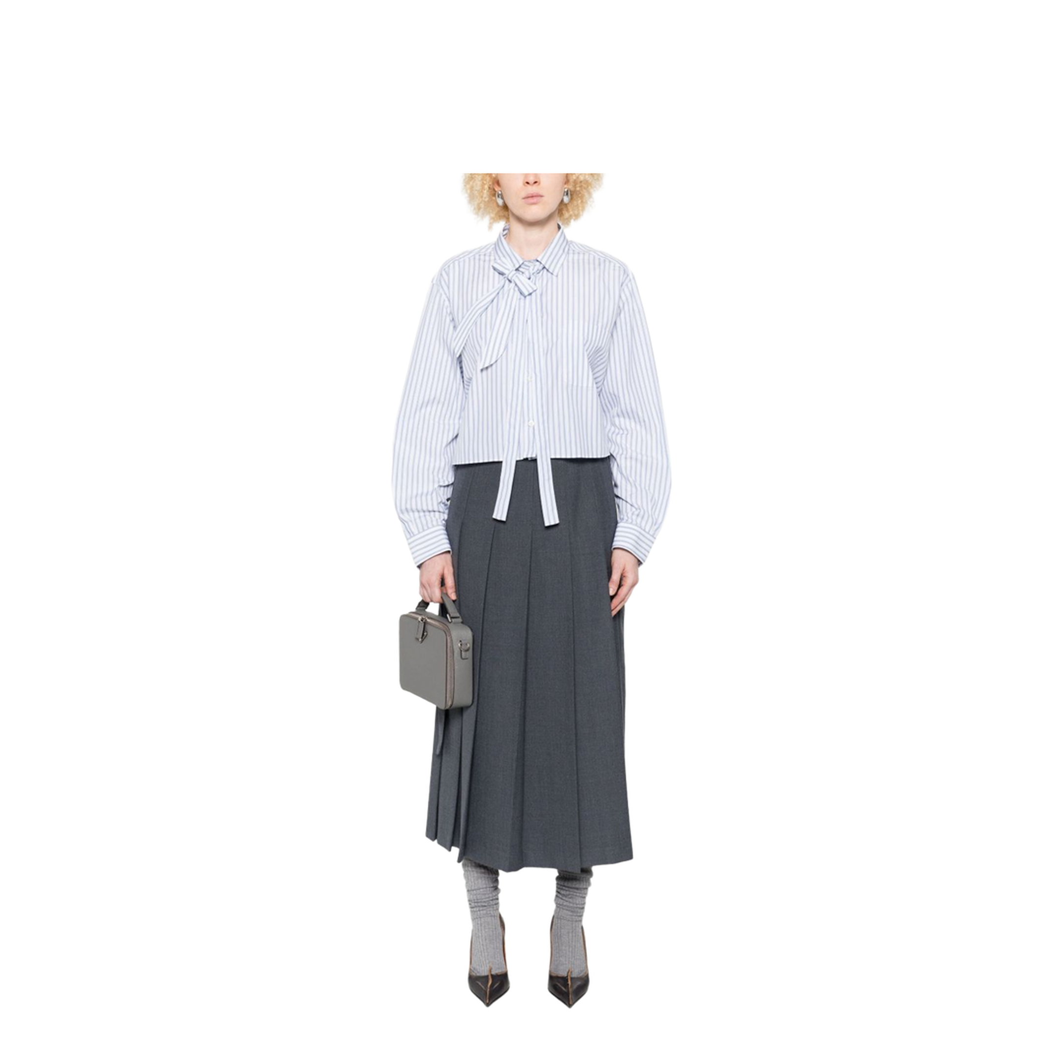 Striped Poplin Short Shirt with Scarf Collar - Image 2