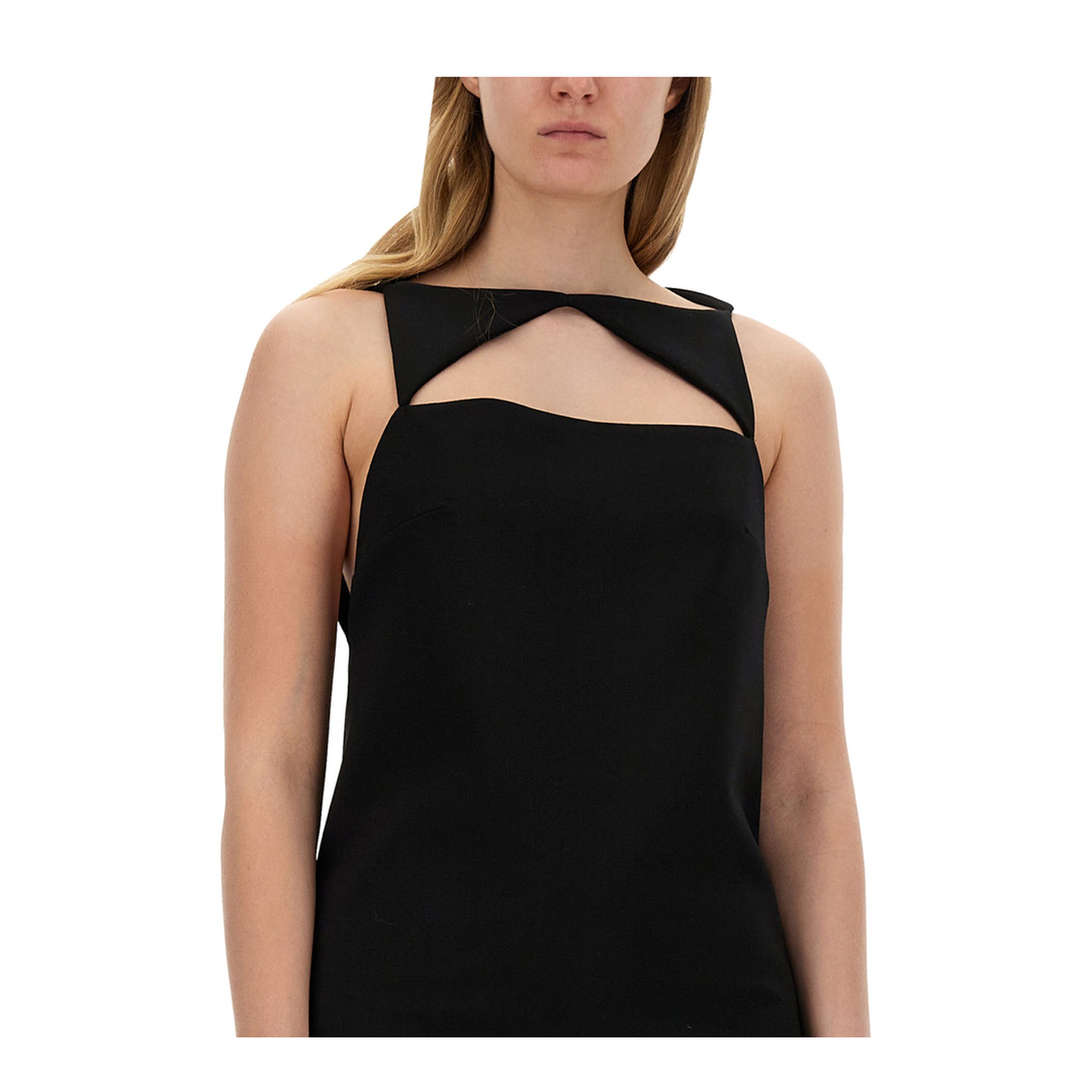 Wool Blend Straight Mini Dress With Cut-out - Image 4