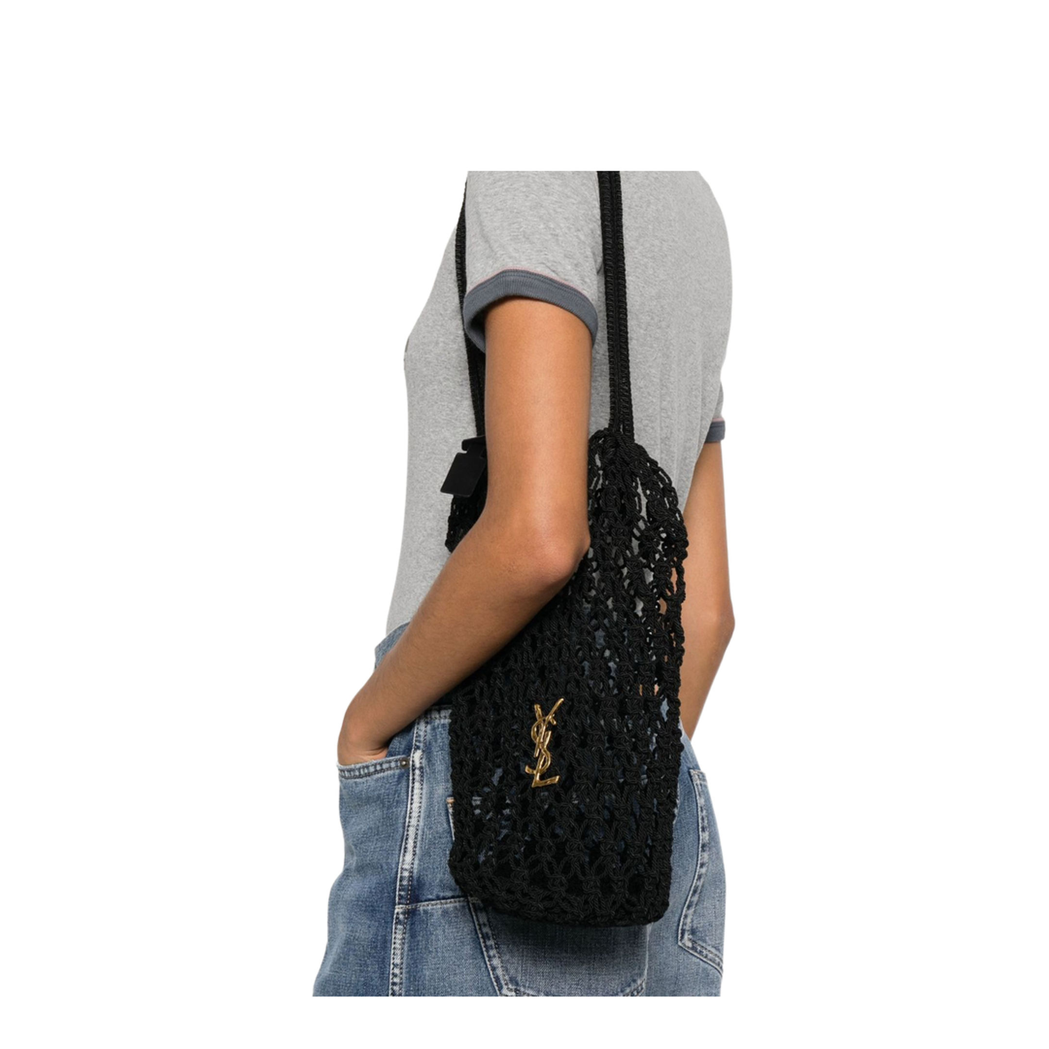 Cassandre Large Crochet Tote Bag - Black - Image 2