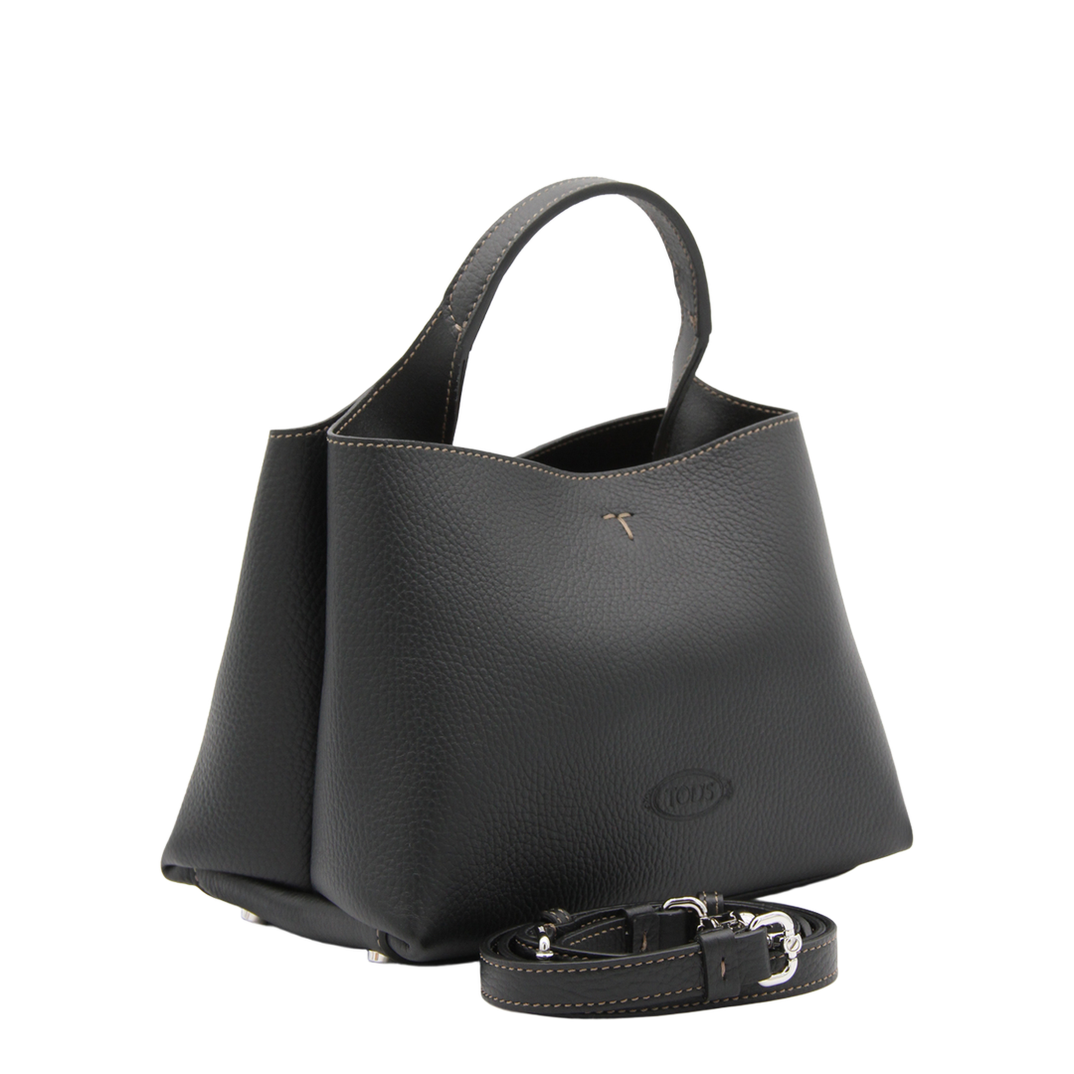 T Timeless Micro Hammered Leather Handbag - Black - Image 4