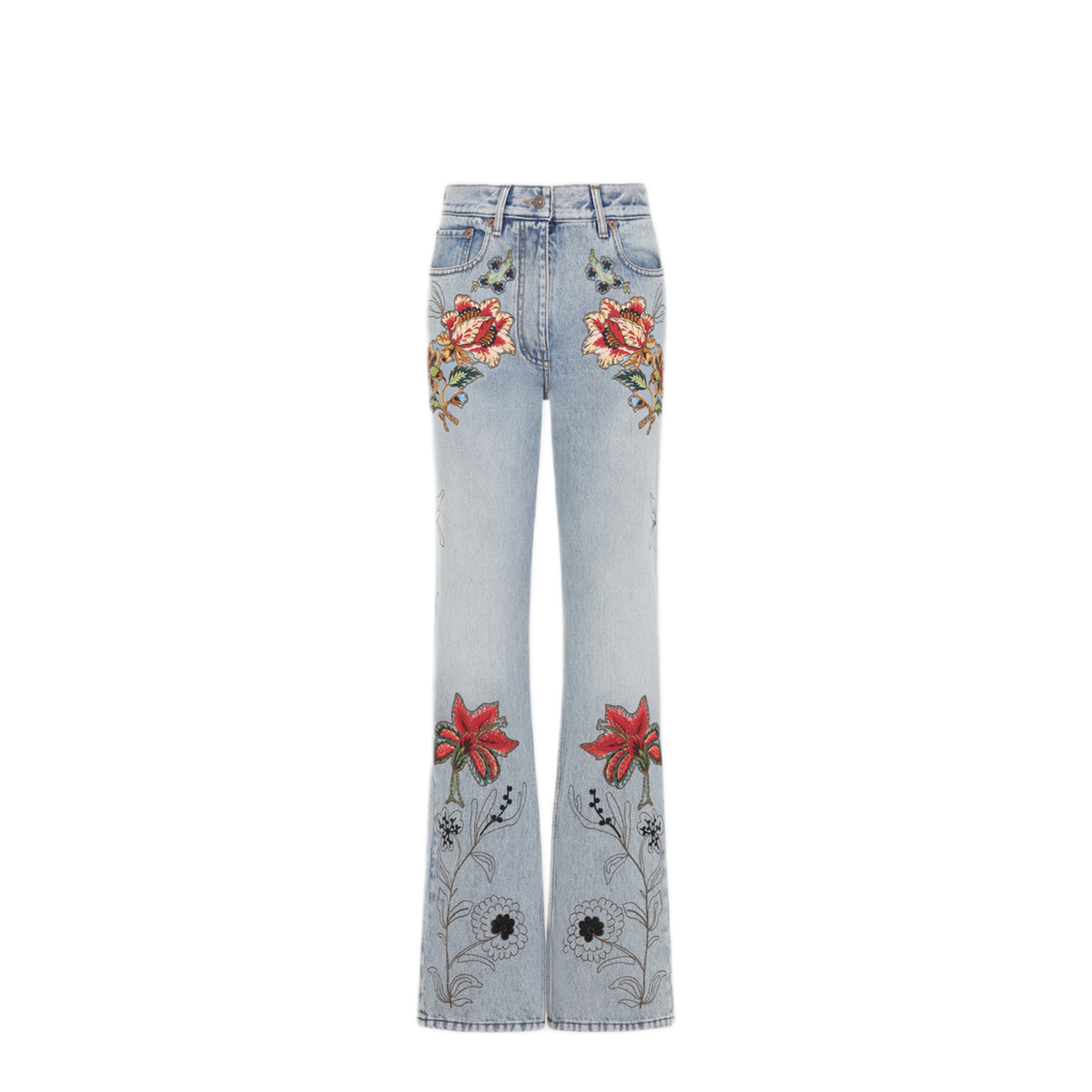 Denim 5 Pockets Embroidered Flowers Jeans - Image 3