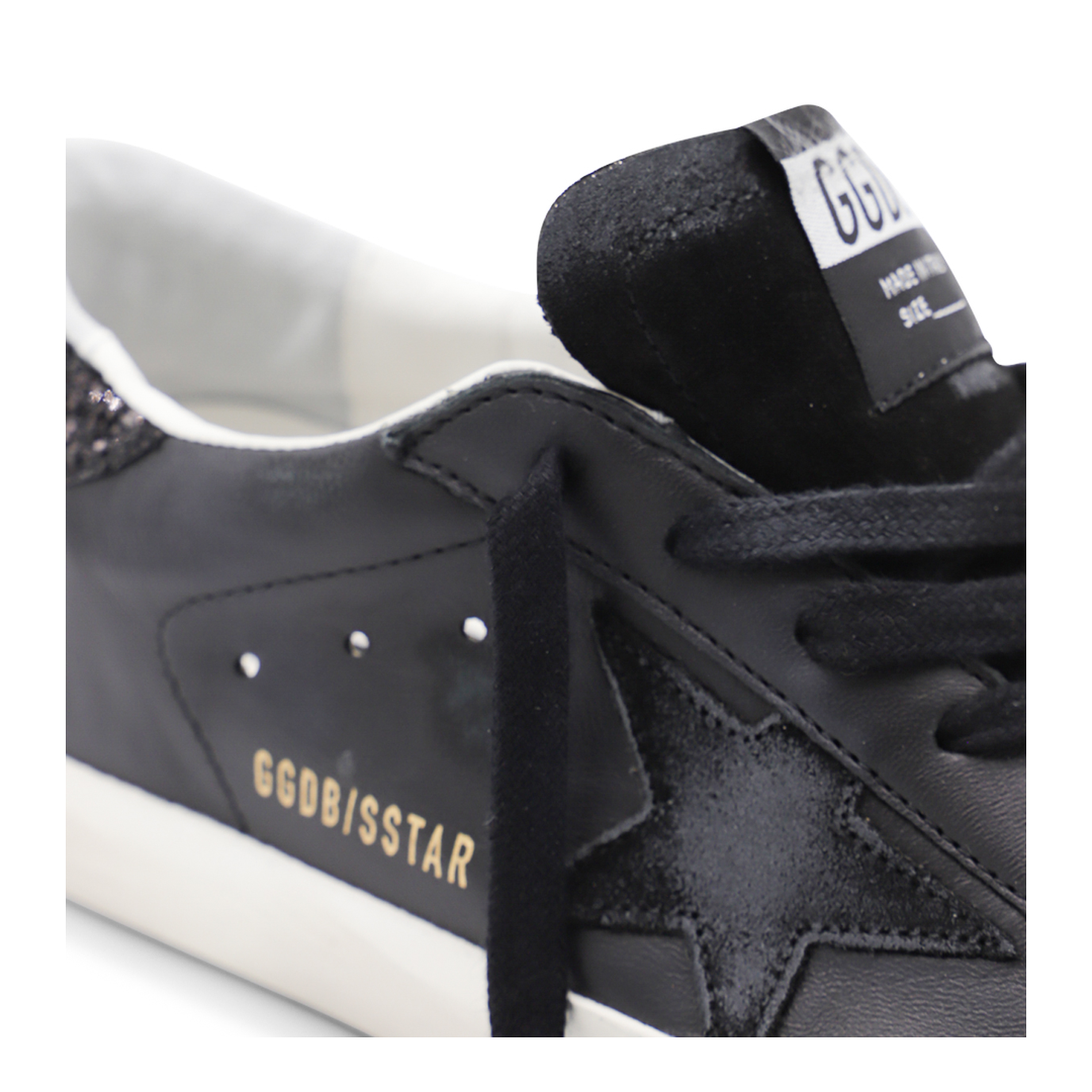 Super-Star in Black Nappa with Black Star and Glitter Heel Tab - Image 6