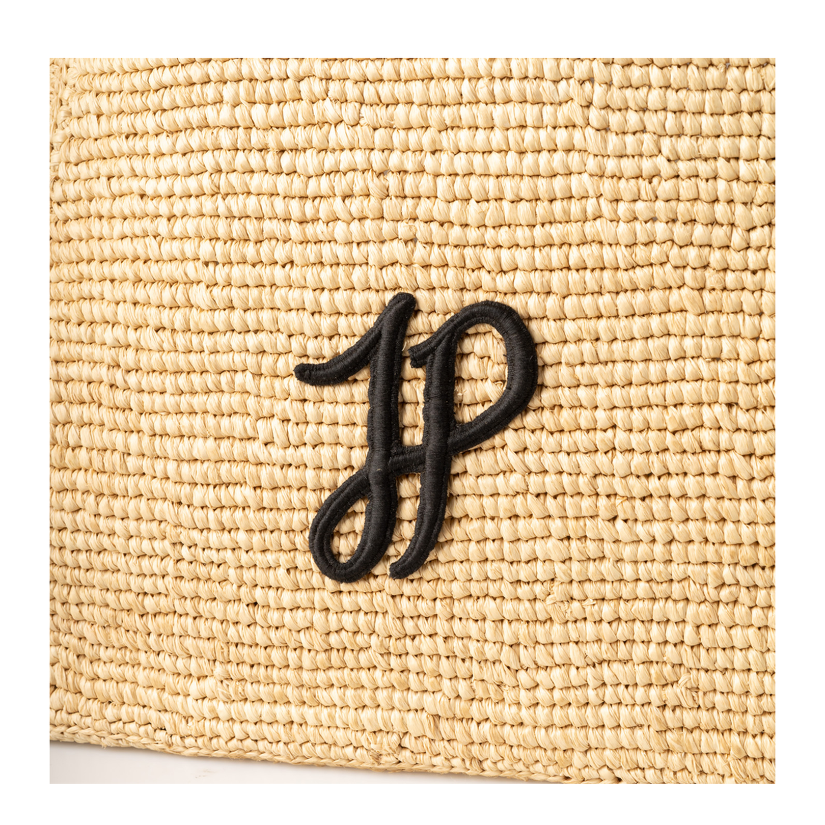 Large JP Monogram Trapeze Tote Bag in Raffia - Vanilla - Image 3
