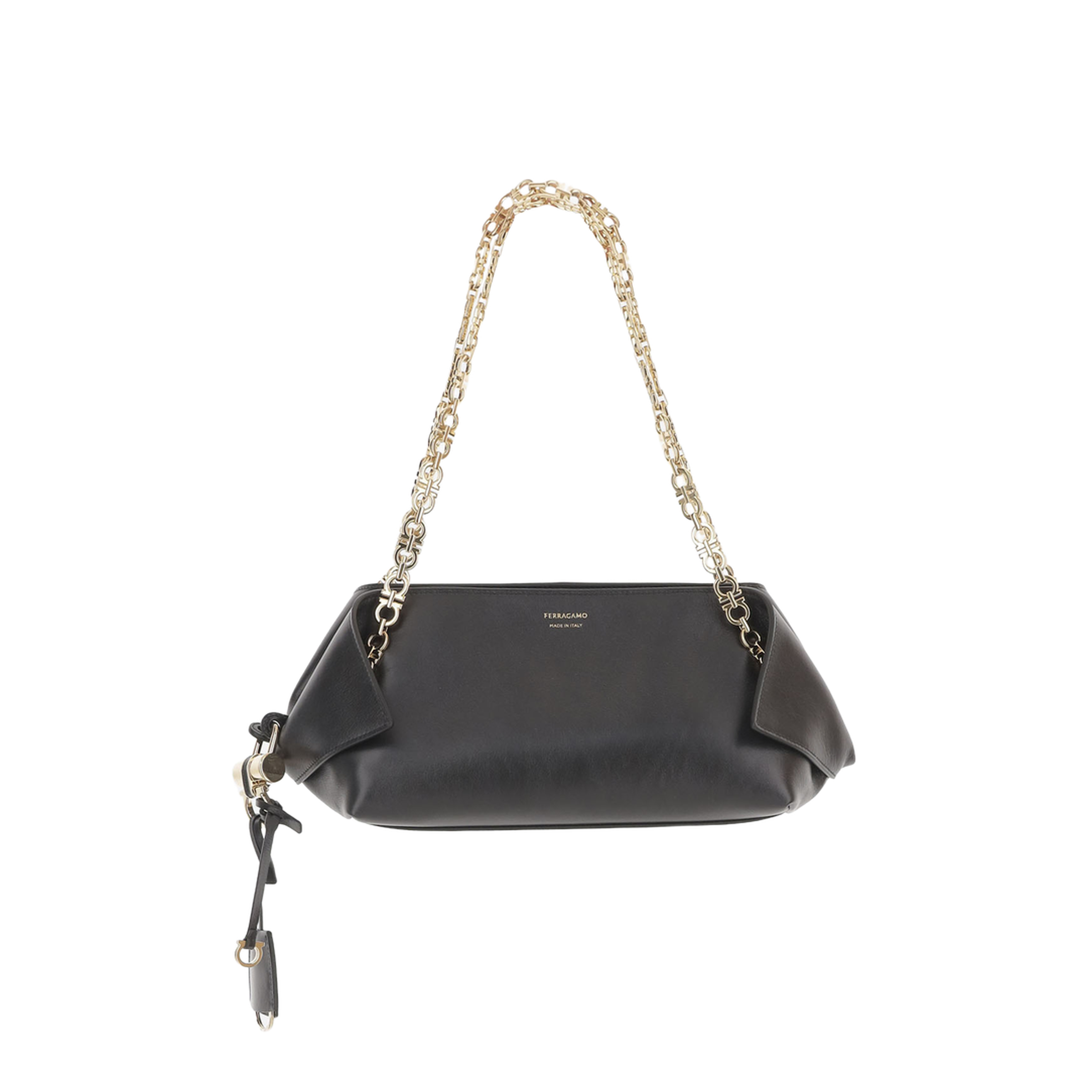 Chain Folded Small Shoulder Bag - Black - Image 1