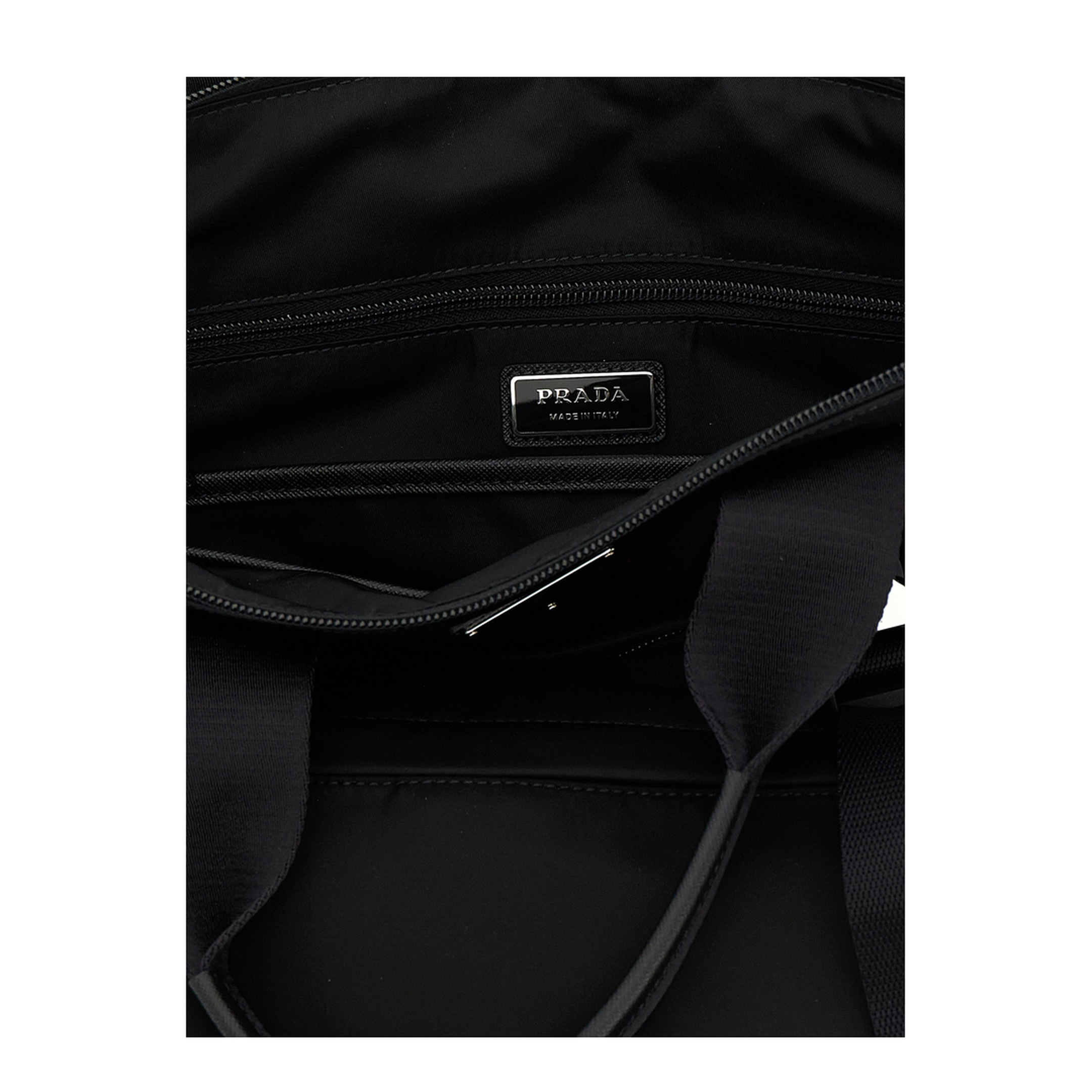 Re-Nylon Medium Saffiano Leather Tote - Black - Image 4
