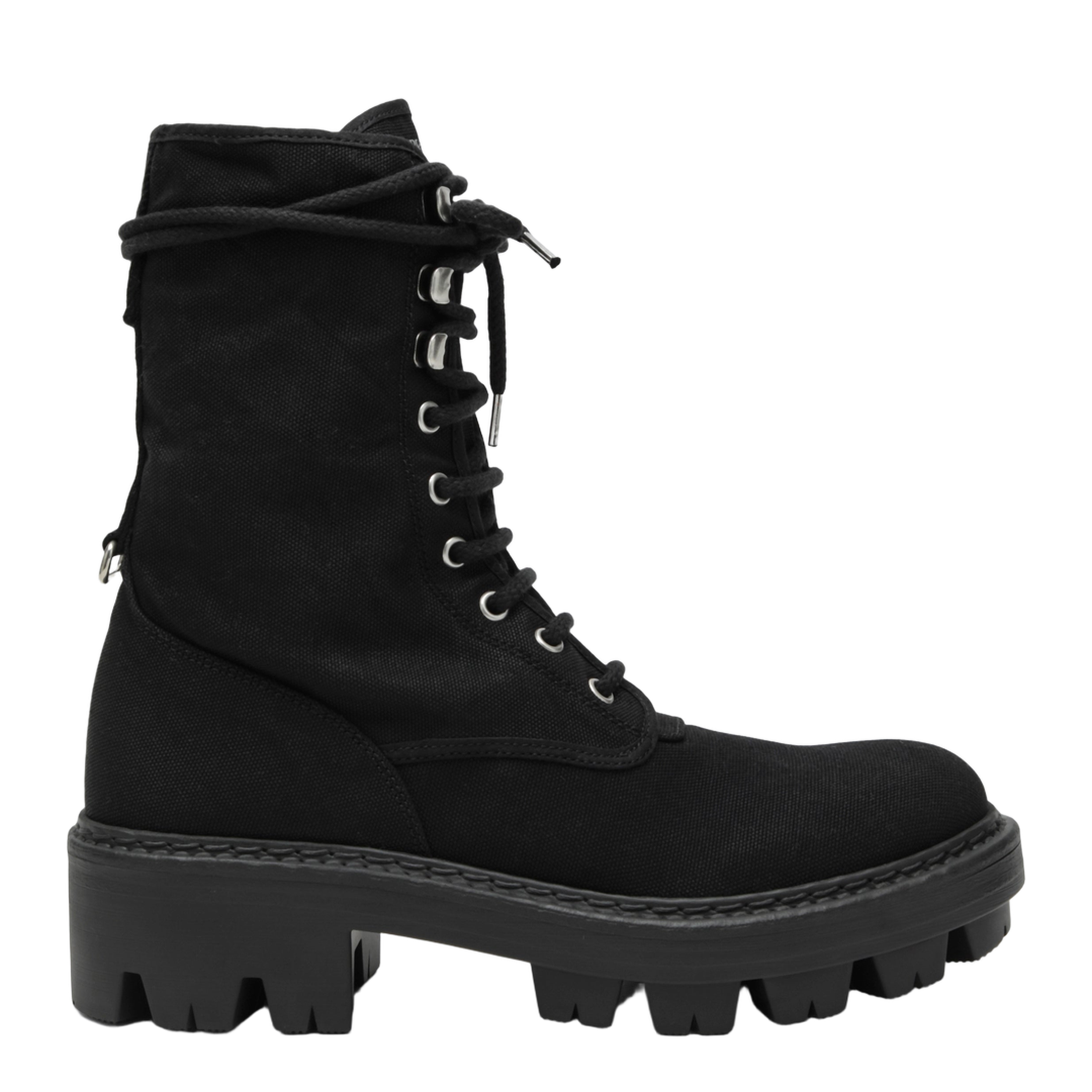 Black Canvas Lace-Up Ankle Boots - Image 1