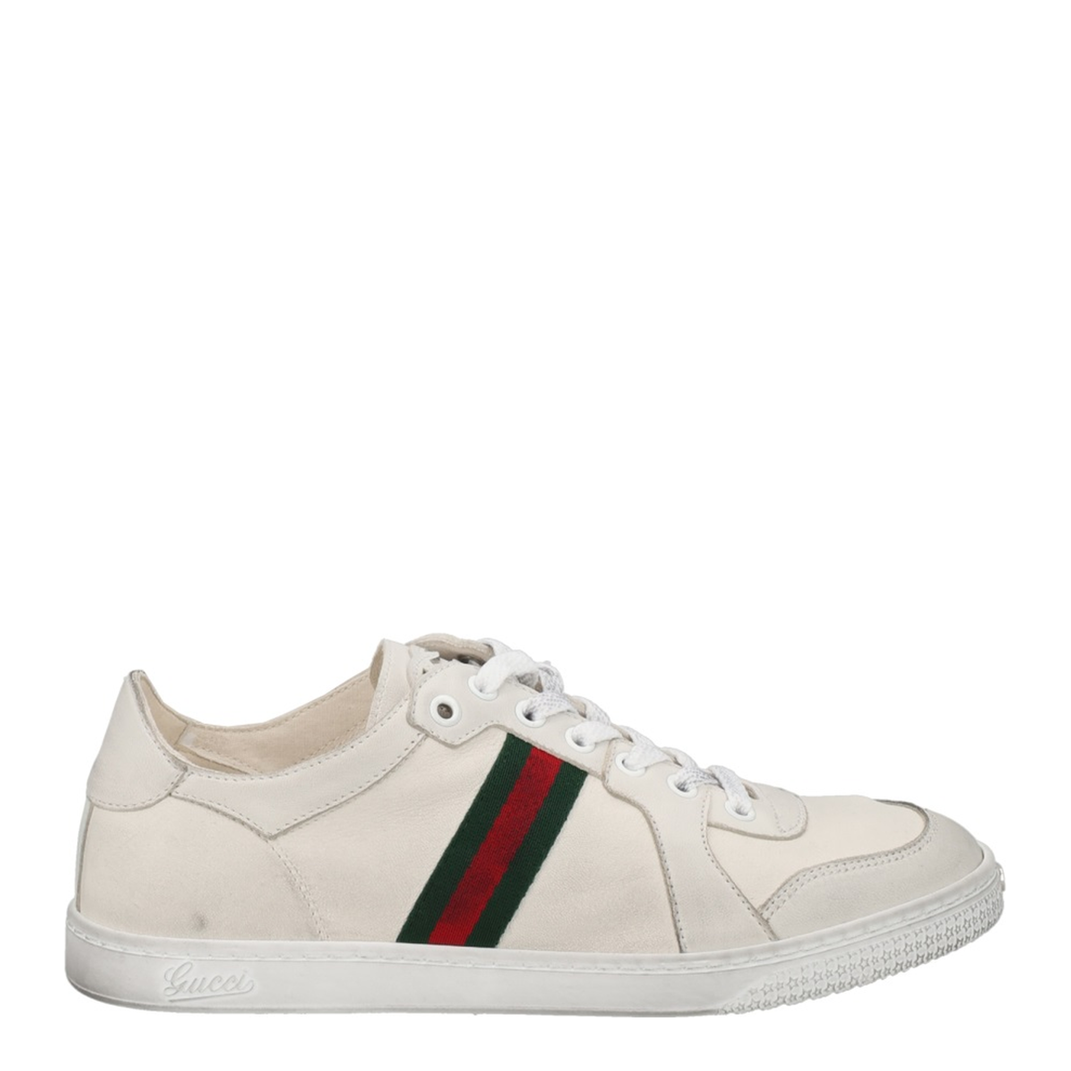 Stretch Low-Top Trainer in White Leather - Image 1