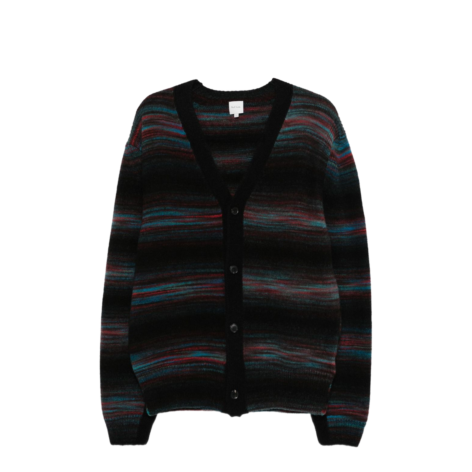 Black V-neck Sweater with Horizontal Stripes - Image 1