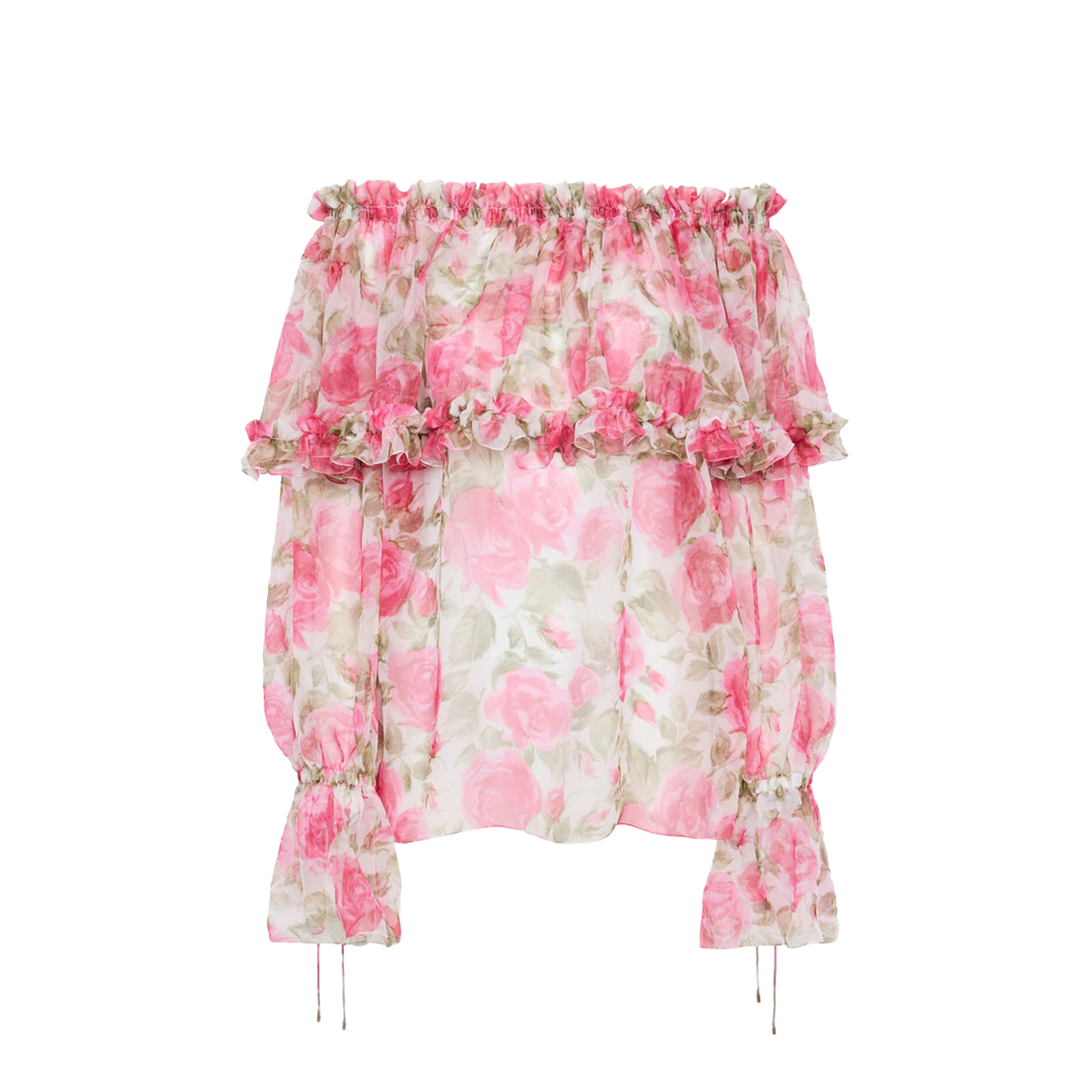 Off-the-Shoulder Puff-Sleeve Top in Silk Mousseline - Image 1