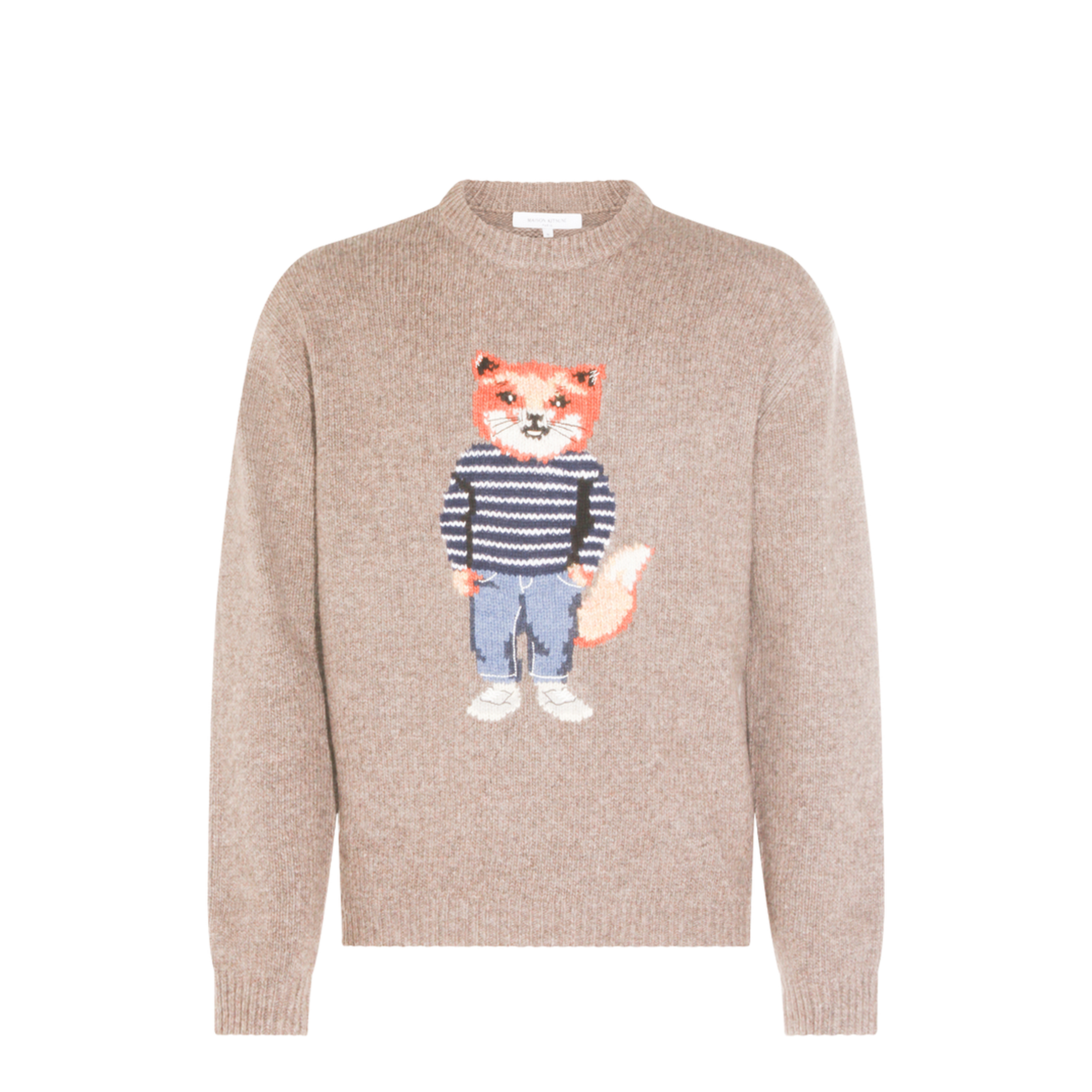 Grey Mélange Sweater with Dressed Fox Intarsia - Image 1