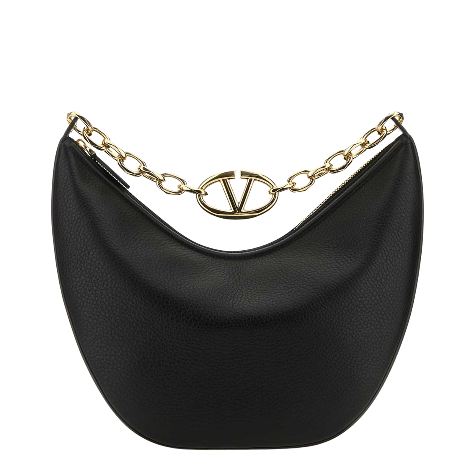 VLogo Black Leather Medium Hobo Moon Shoulder Bag - Image 1