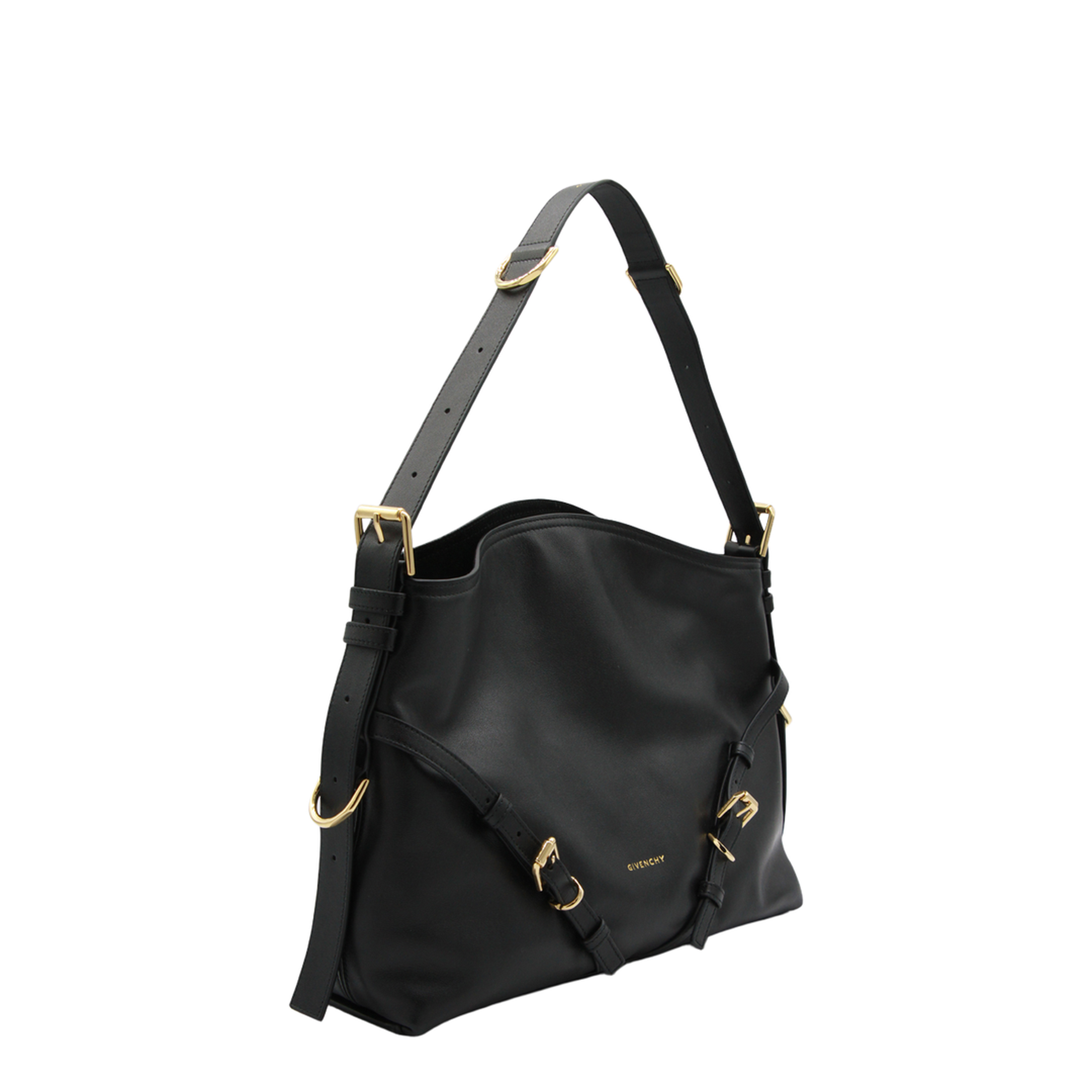 Voyou Medium Shiny Leather Shoulder Bag - Black - Image 3