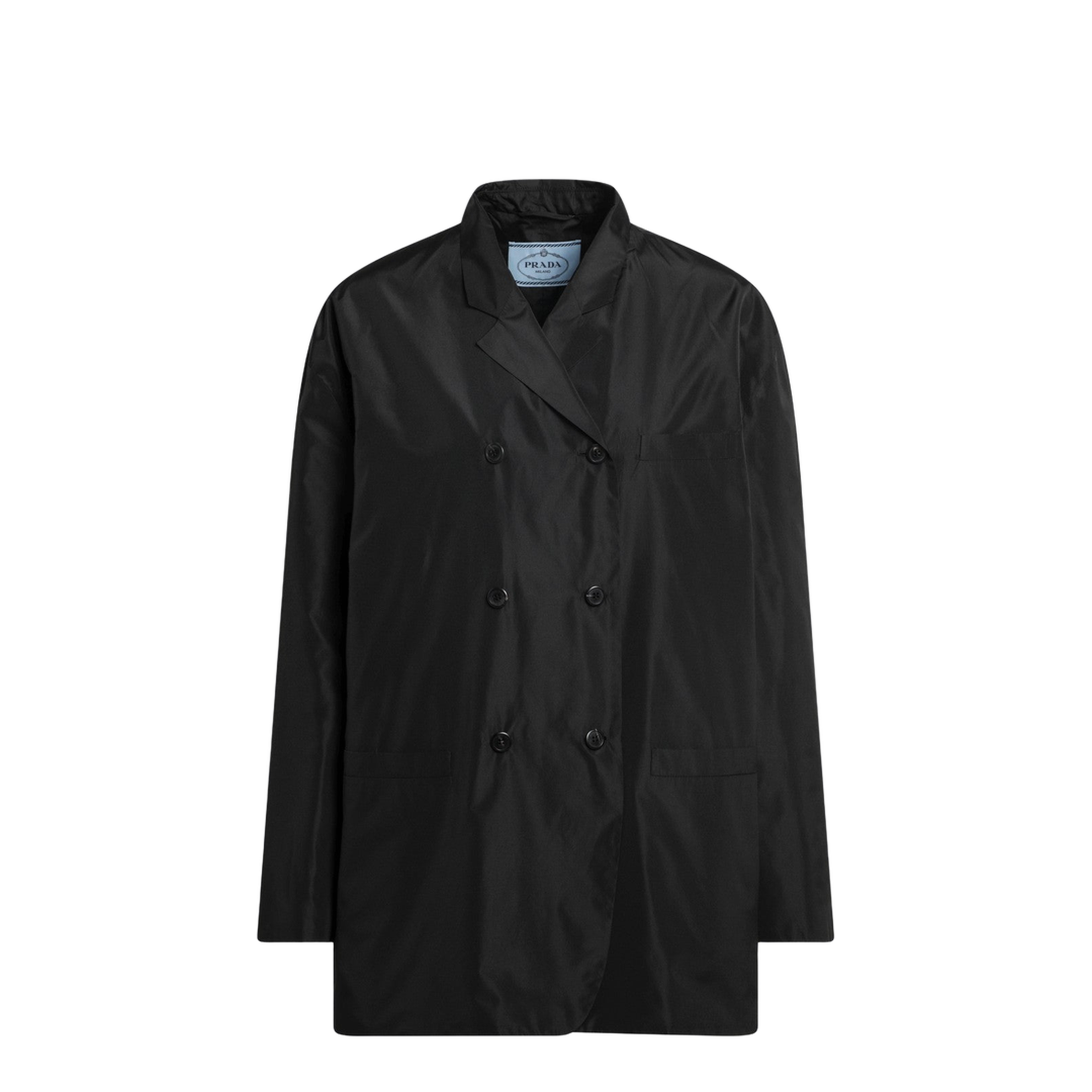 Black Double-Breasted Technical Taffeta Jacket - Image 1