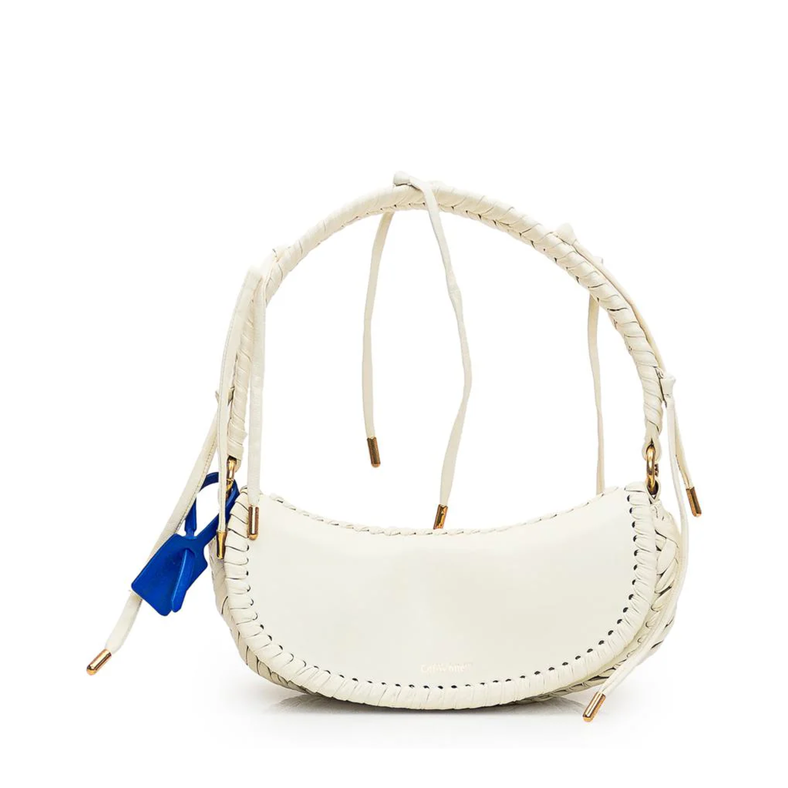 Weaved Leather Shoulder Bag White - Image 1