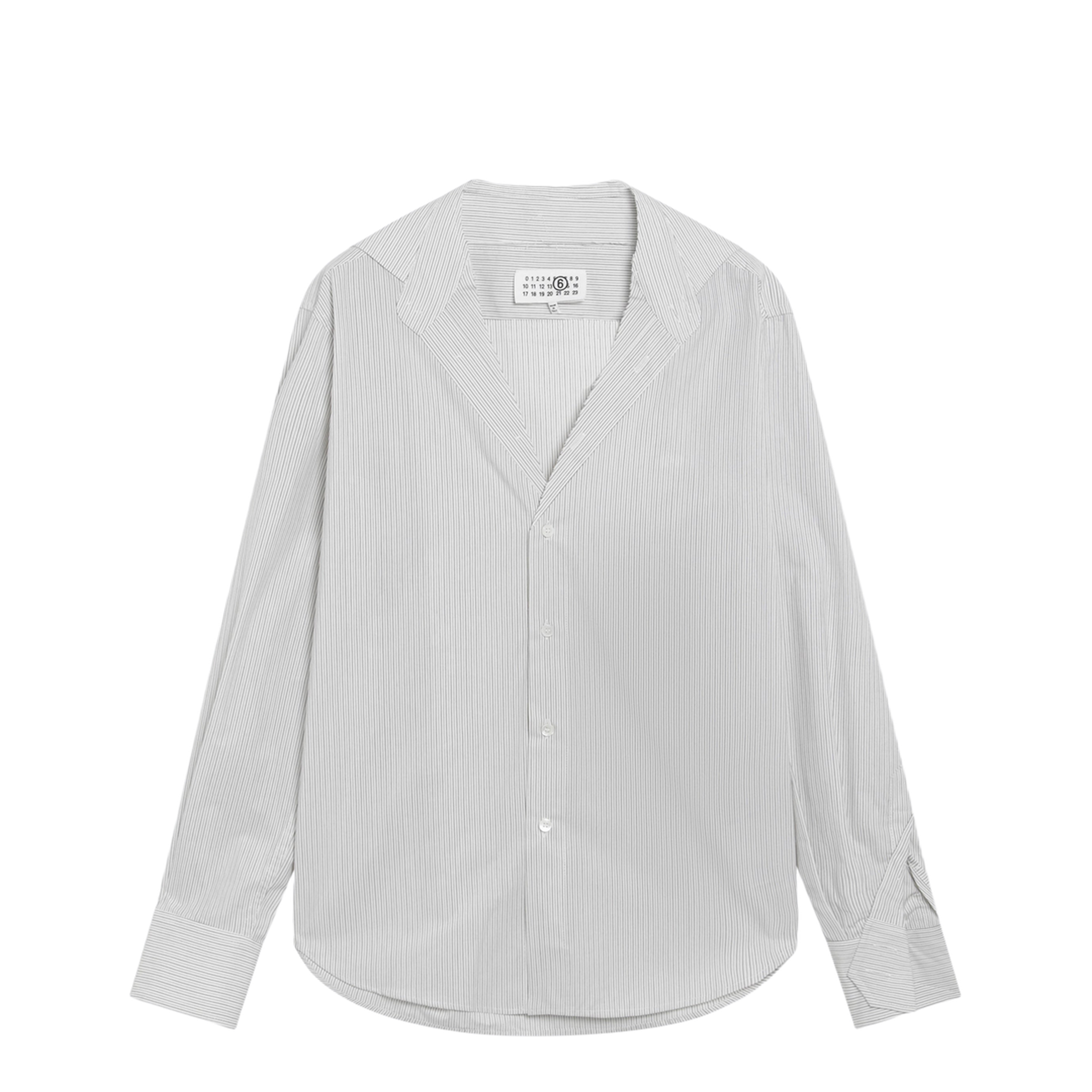 Pinstriped Cotton Shirt with V-Neck - Image 1