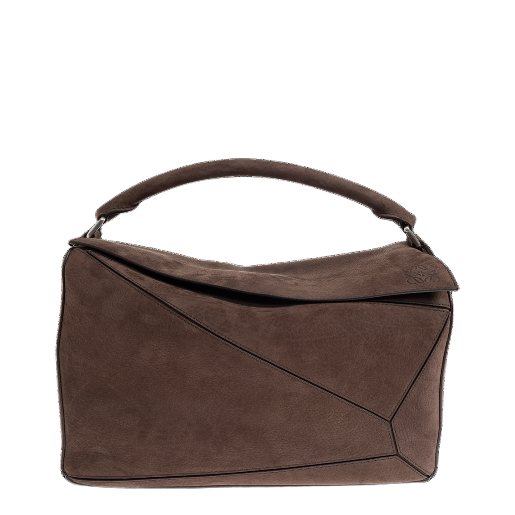 Puzzle Large Grained Nubuck Shoulder Bag - Dark Chestnut - Image 1
