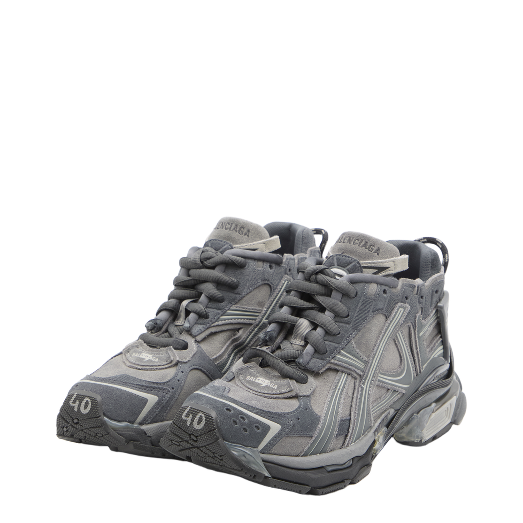 Runner Sneakers in Grey Leather and Textile - Image 2