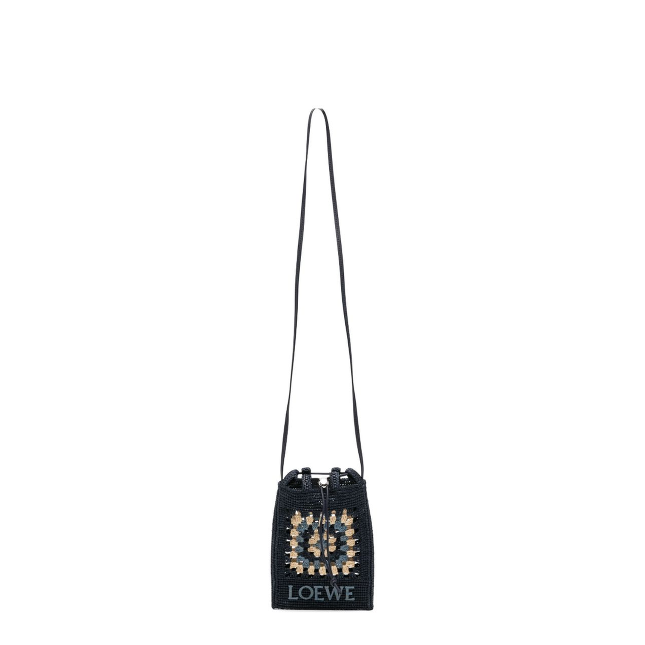 Paula's Ibiza Raffia and Calfskin Crossbody Bag - Navy - Image 1