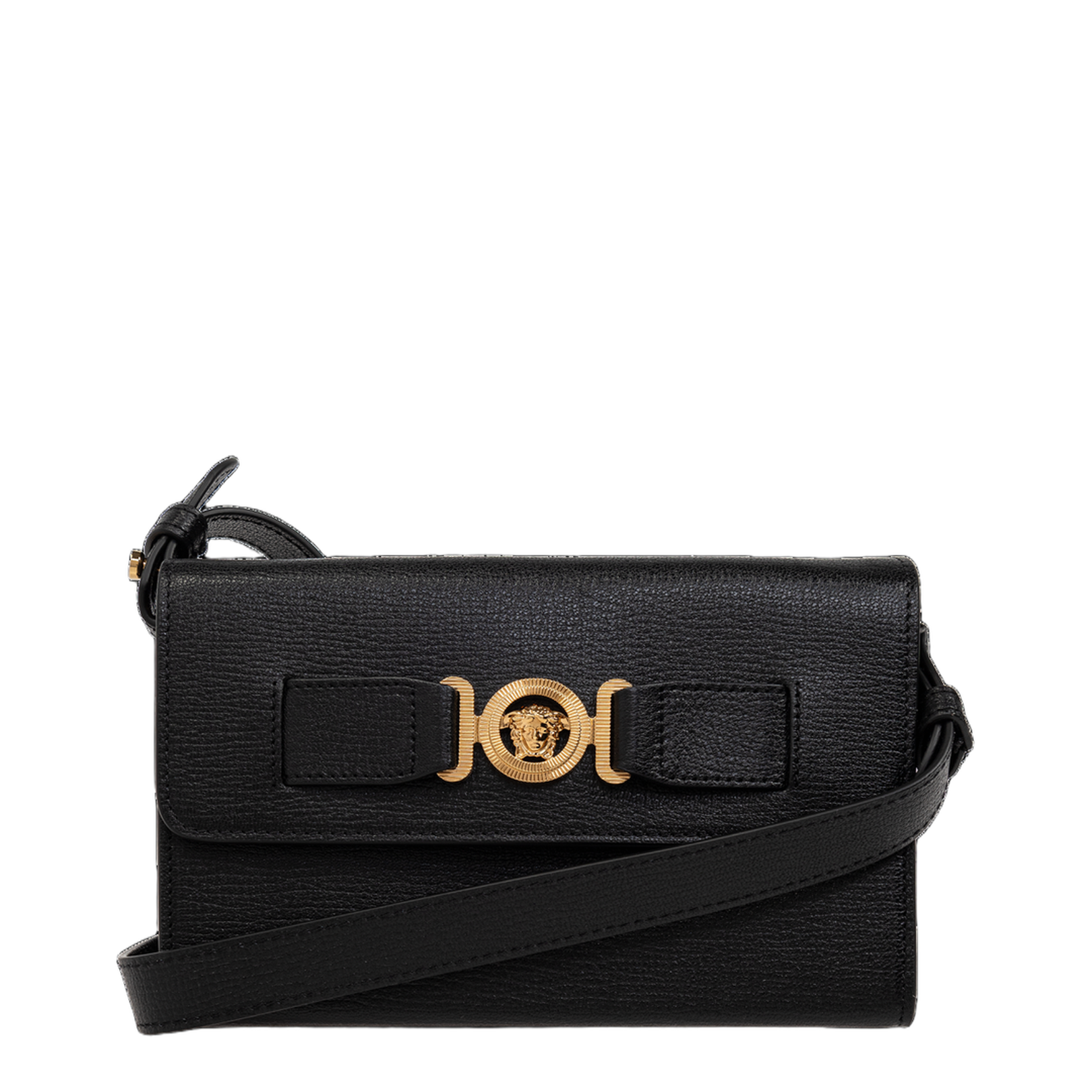 Medusa Biggie Goat Leather Messenger Bag - Black/Gold - Image 3