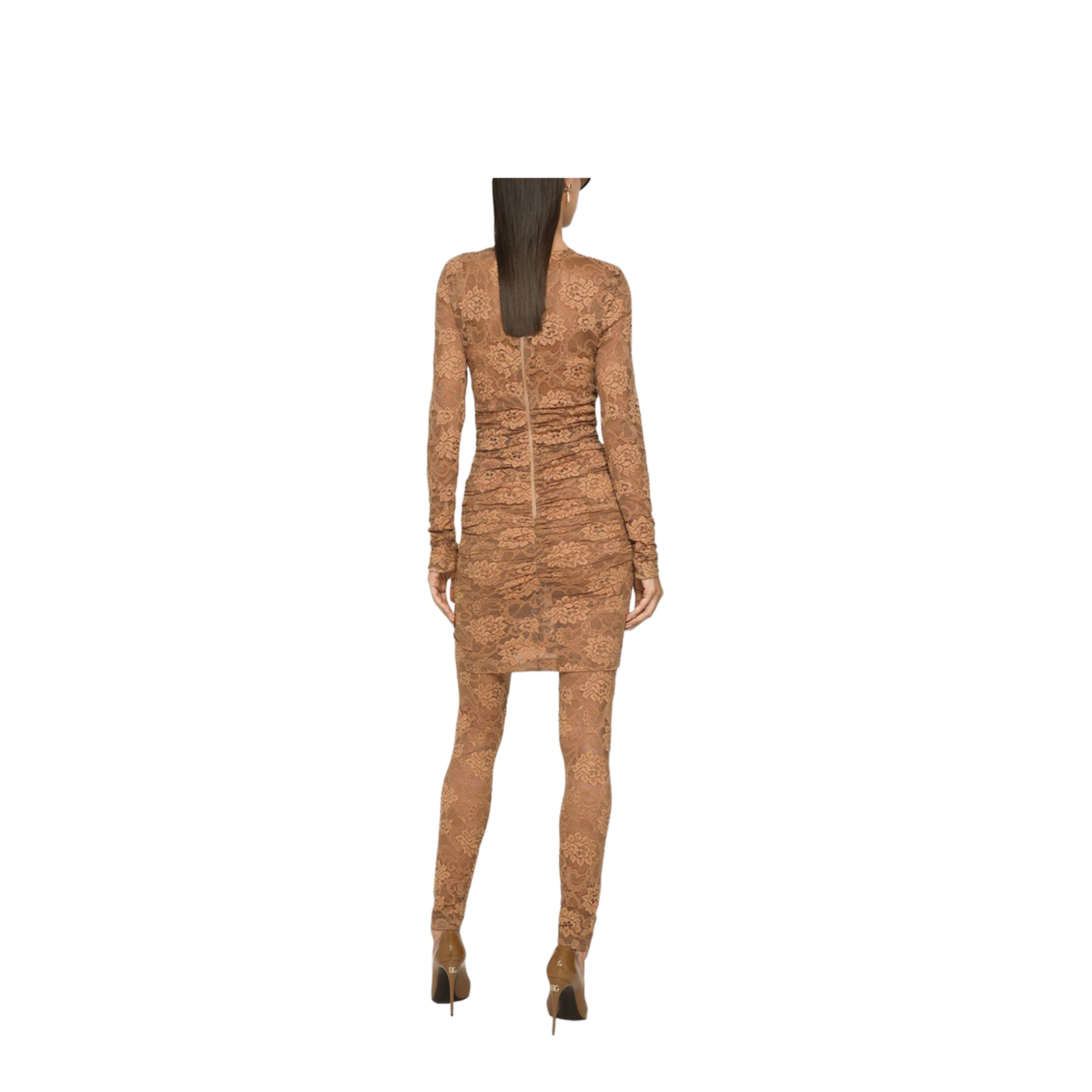 Short Floral Lace Dress in Beige - Image 4