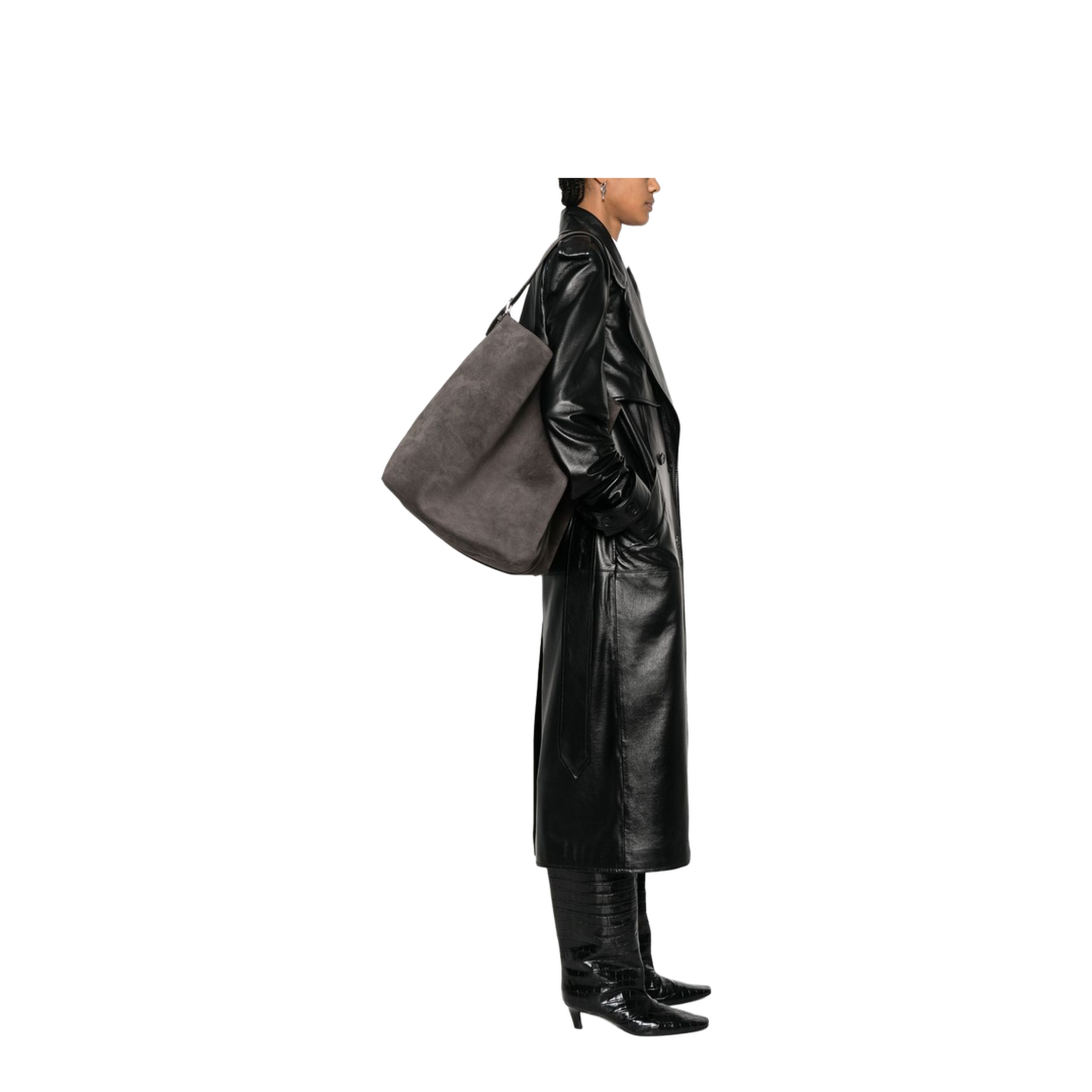 Suede Leather Tote - Grey - Image 5