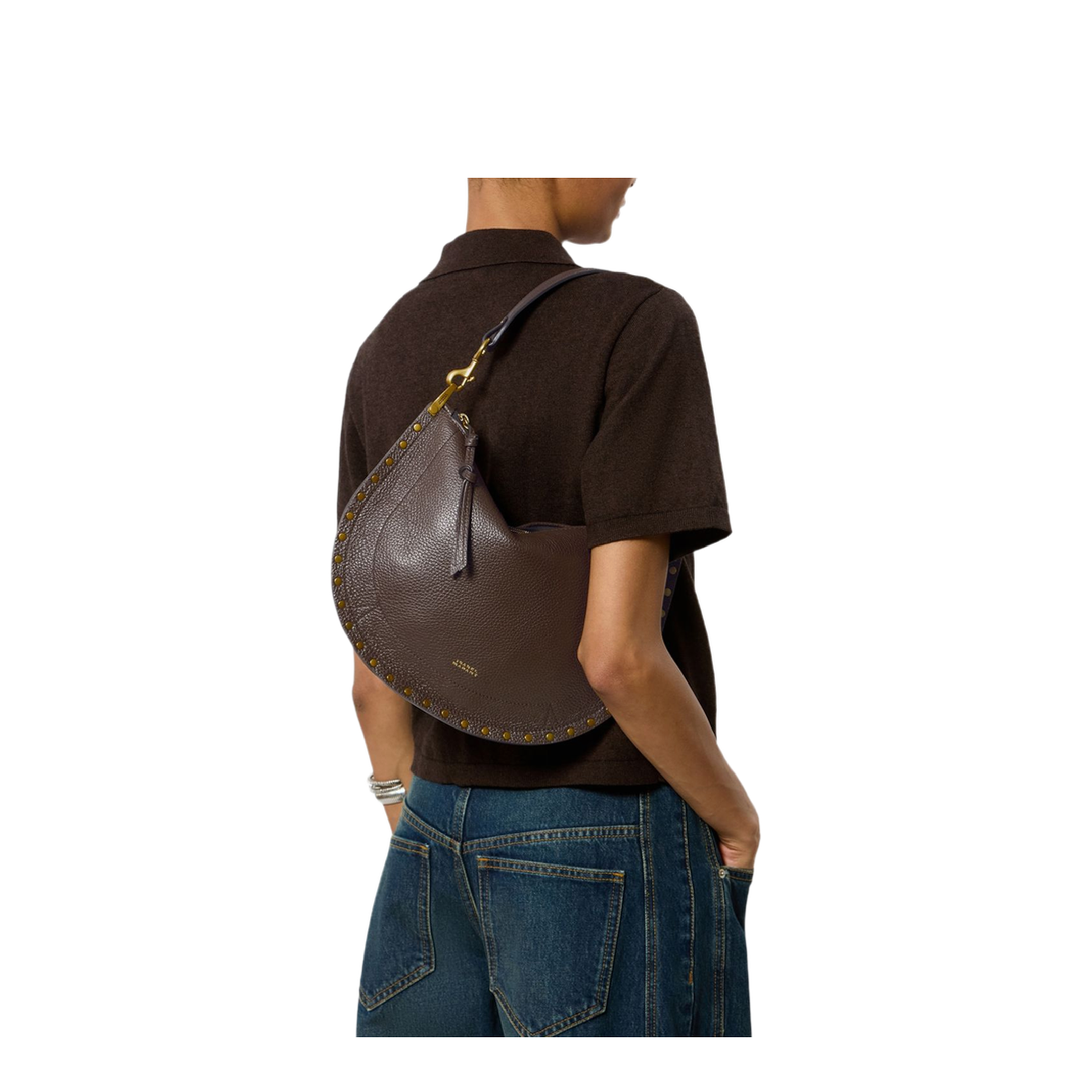 Grained Leather Crossbody Bag - Coffee - Image 4