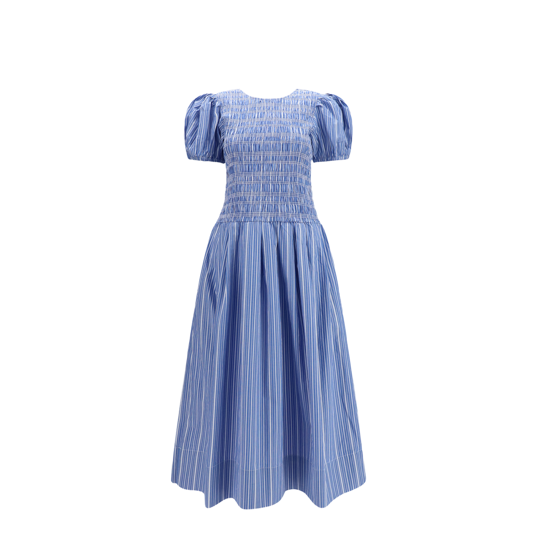 Striped Cotton Dress with Puff Sleeves - Image 1
