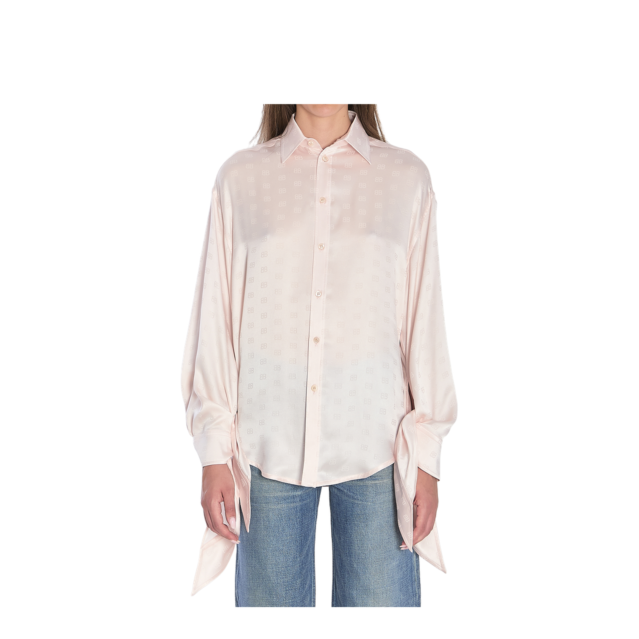 Silk Shirt With Knotted Cuffs In Pink - Image 1