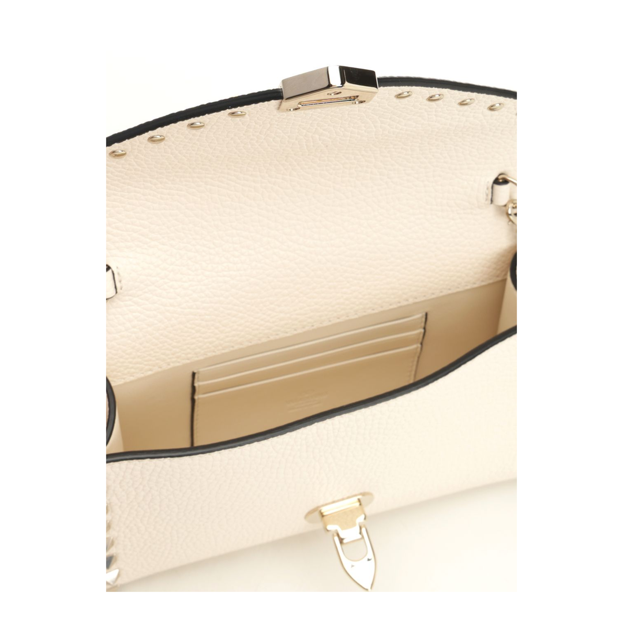 Rockstud Mini Calfskin Crossbody With Chain - Light Ivory - Image 3