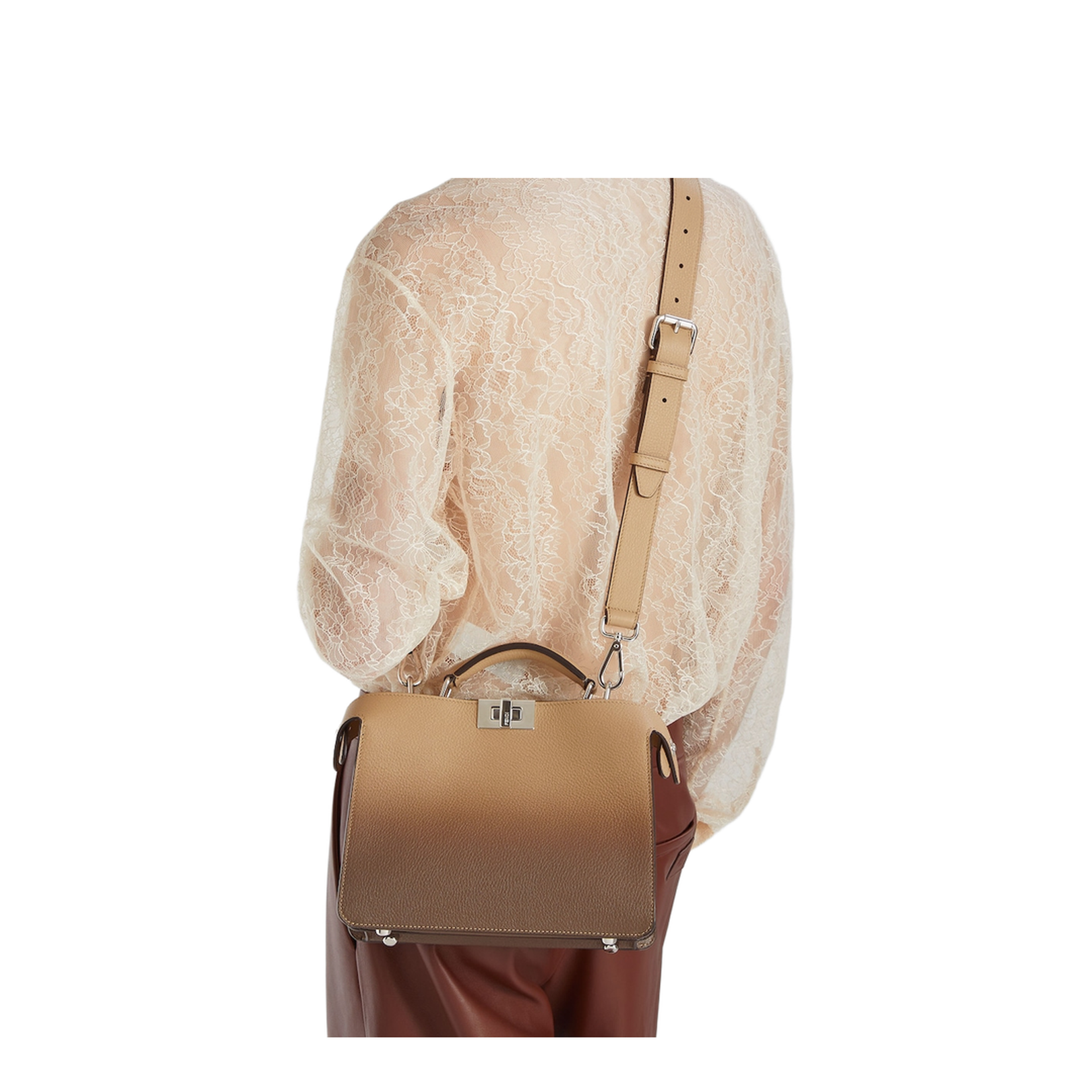 Peekaboo ISeeU Small Leather Shoulder Bags - Beige - Image 4