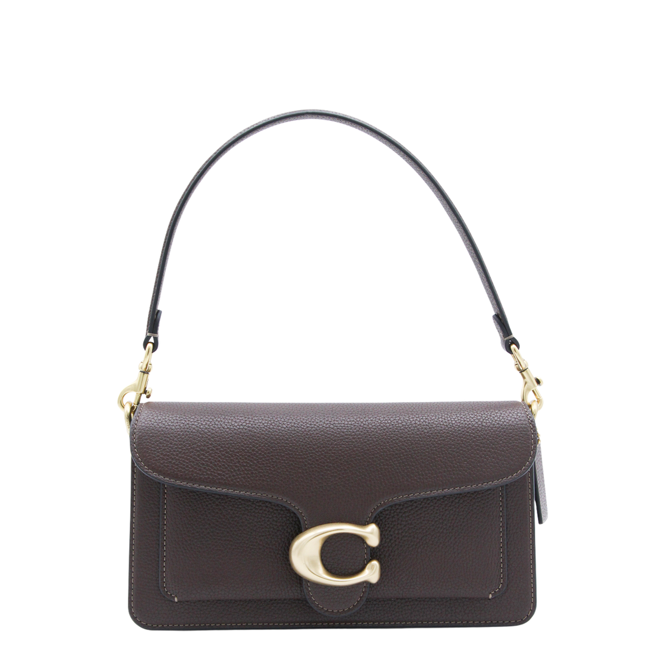 Tabby 26 Polished Pebble Leather Shoulder Bag - Brass/Chalk - Image 1
