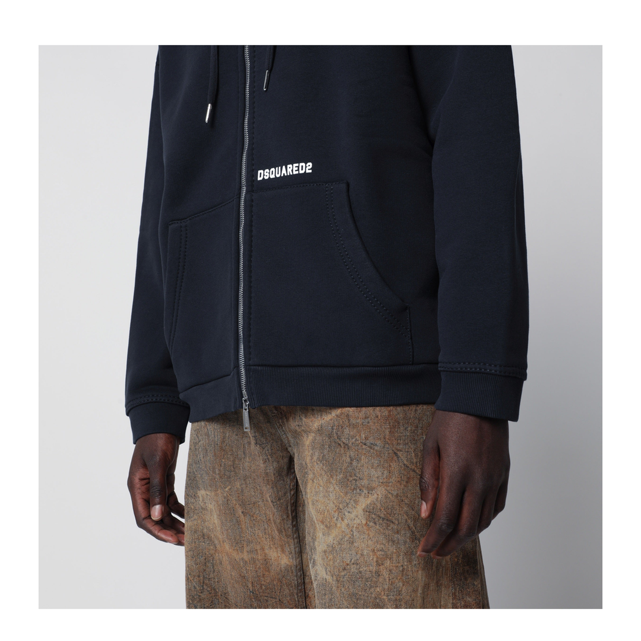 Zip-up Hoodie in Stretch Cotton, Blue - Image 2