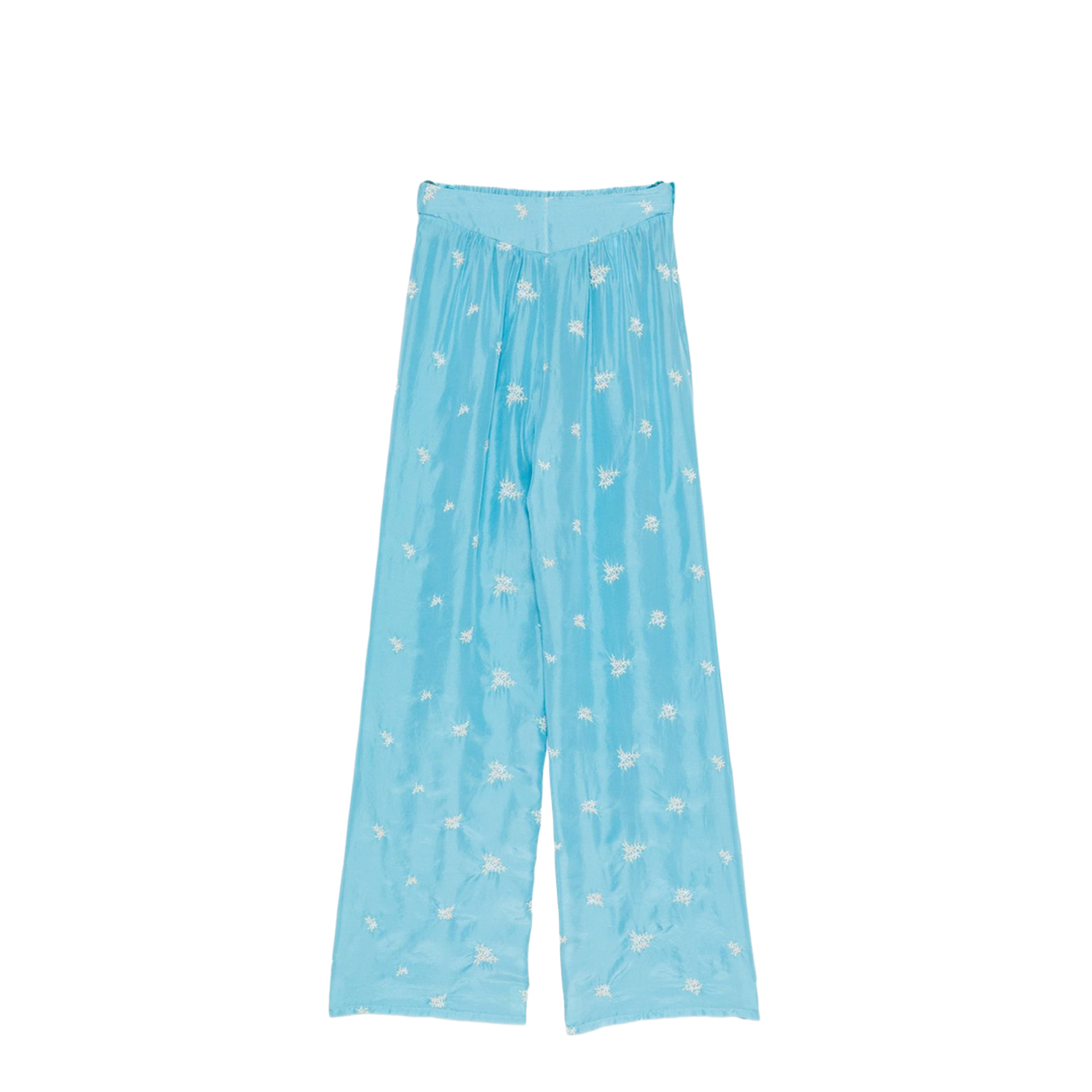 Embroidered Silk Trousers In Blue - Image 1