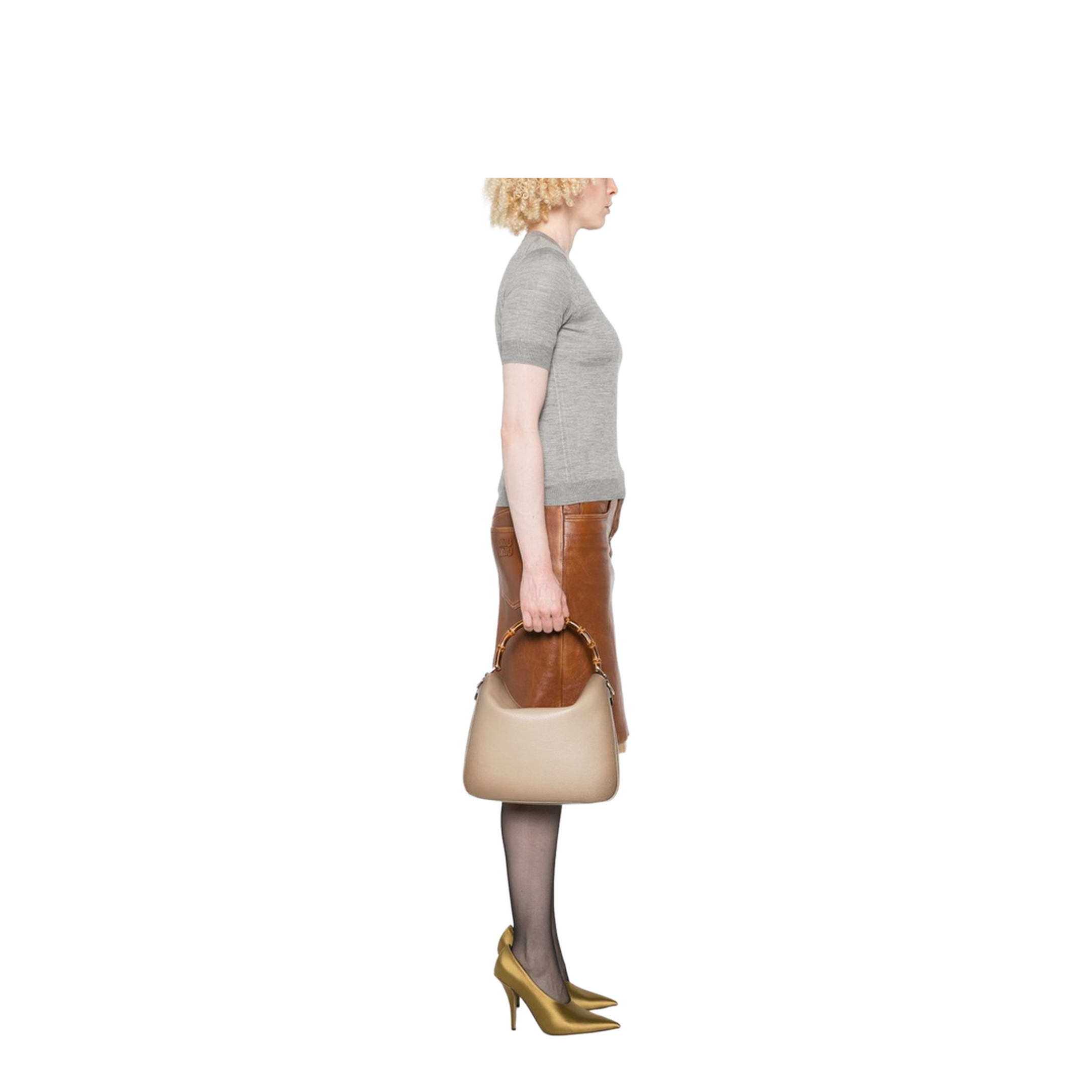 Diana Medium Leather Shoulder Bags - Beige - Image 3