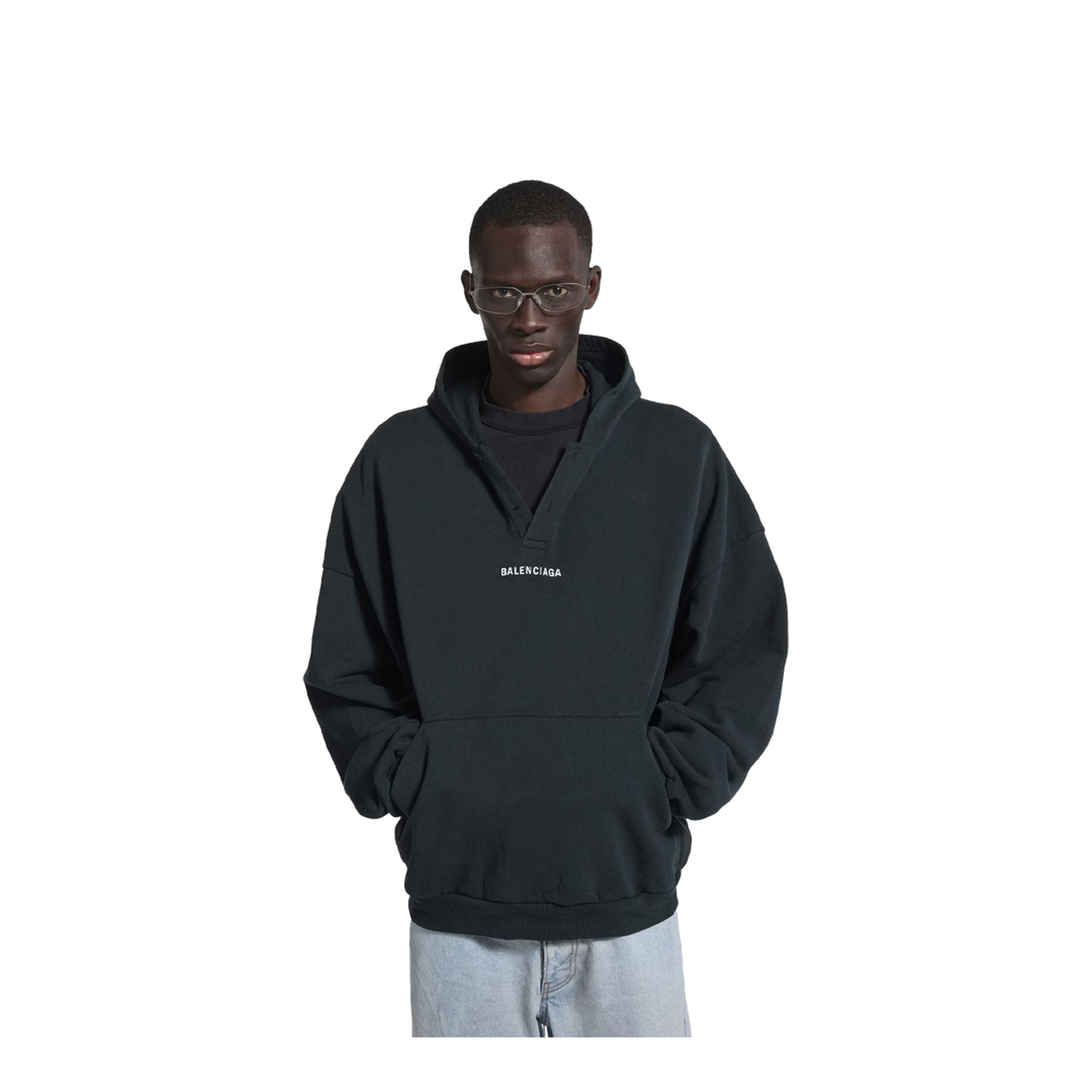 Back Faded Fleece Polo Hoodie - Image 2