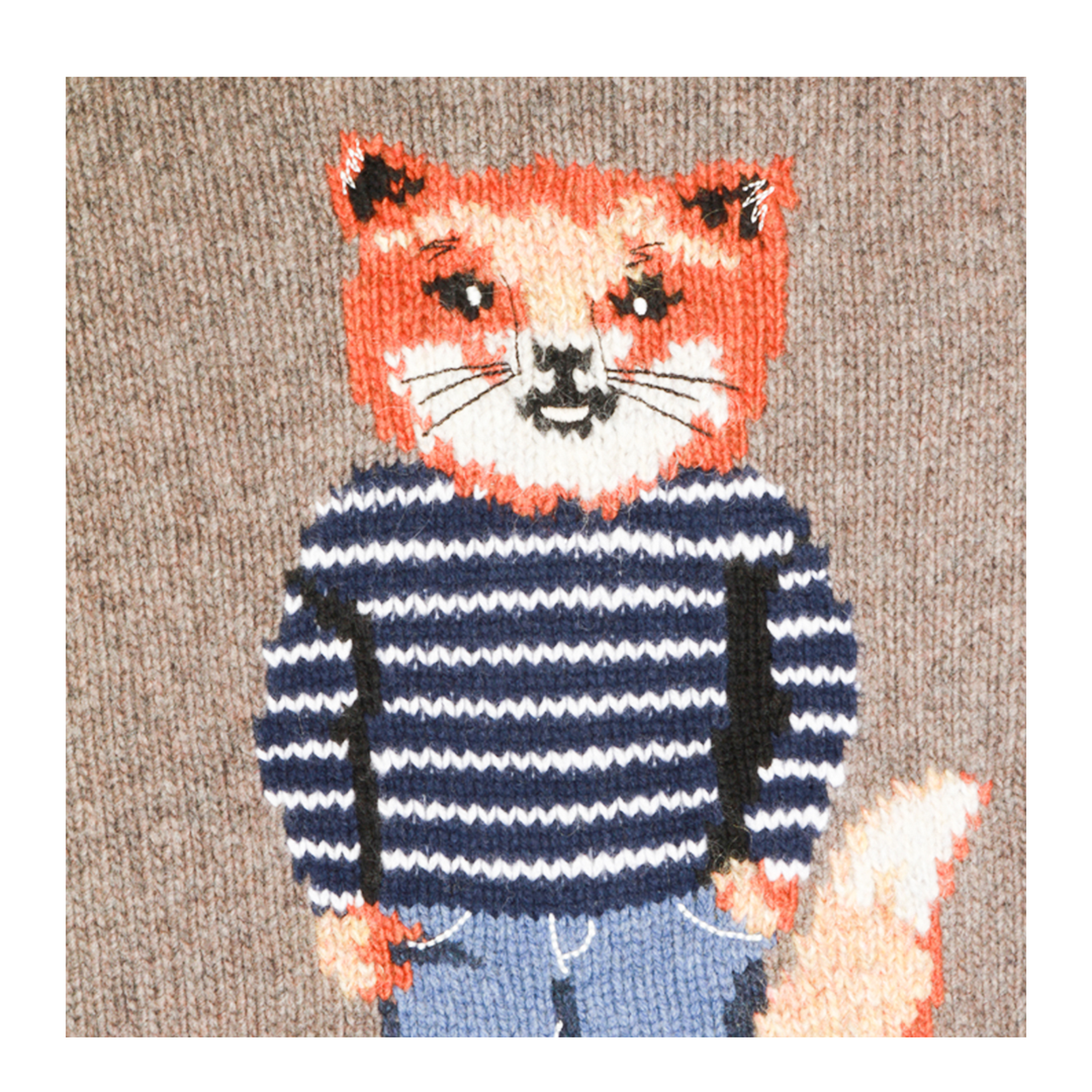 Grey Mélange Sweater with Dressed Fox Intarsia - Image 6