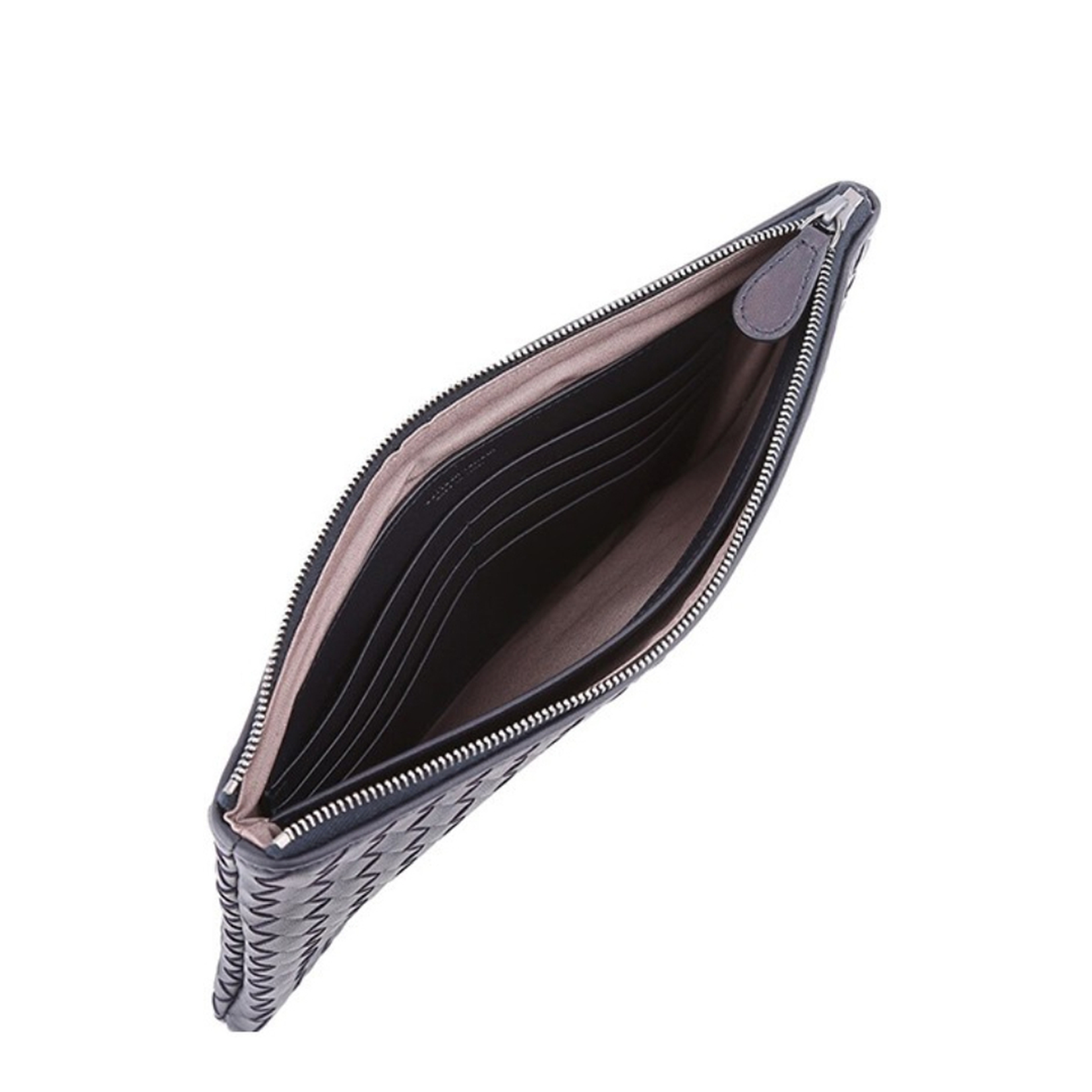 Intrecciato Leather Clutch Bags - Navy Blue - Image 4