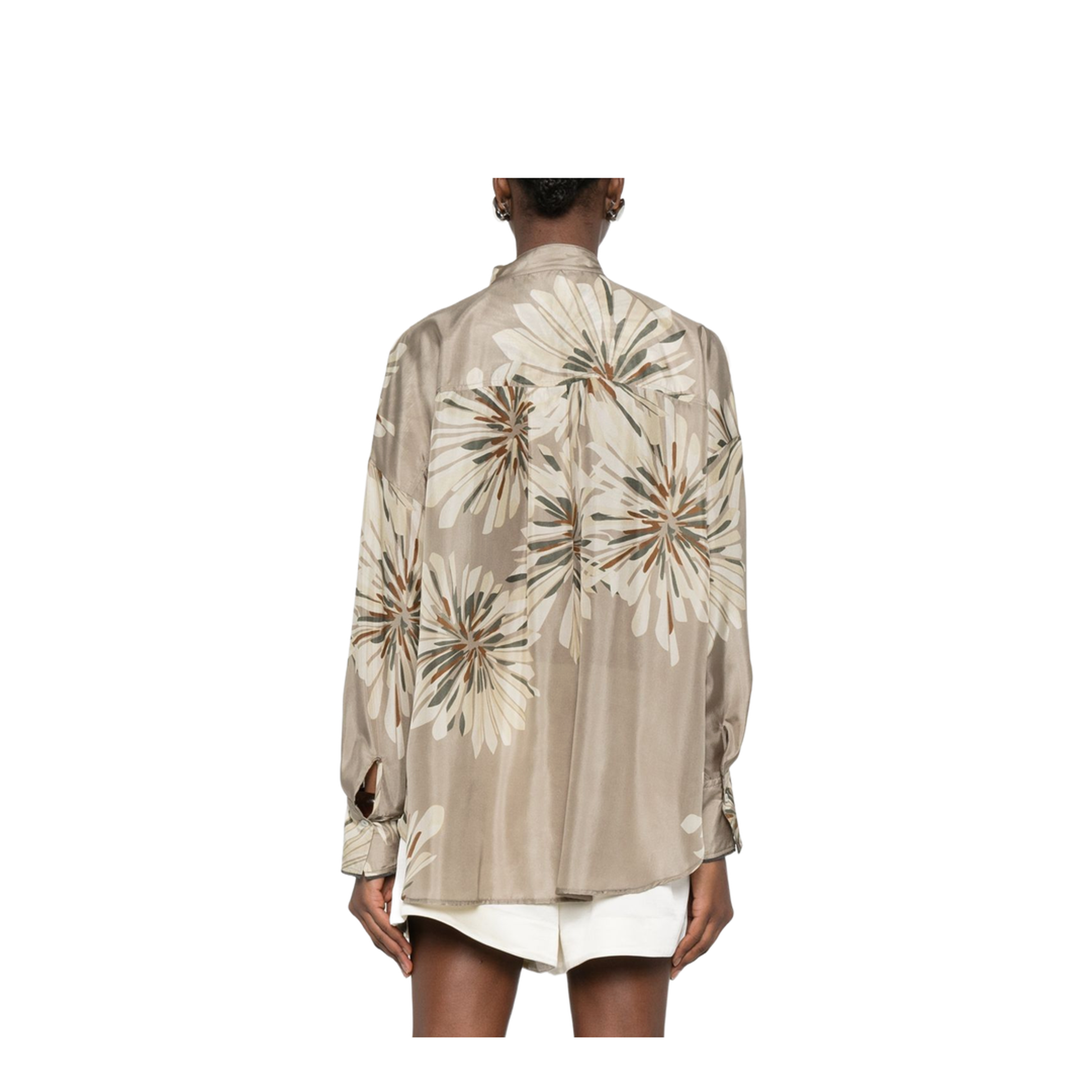 Women's Printed Silk Shirt Beige - Image 2