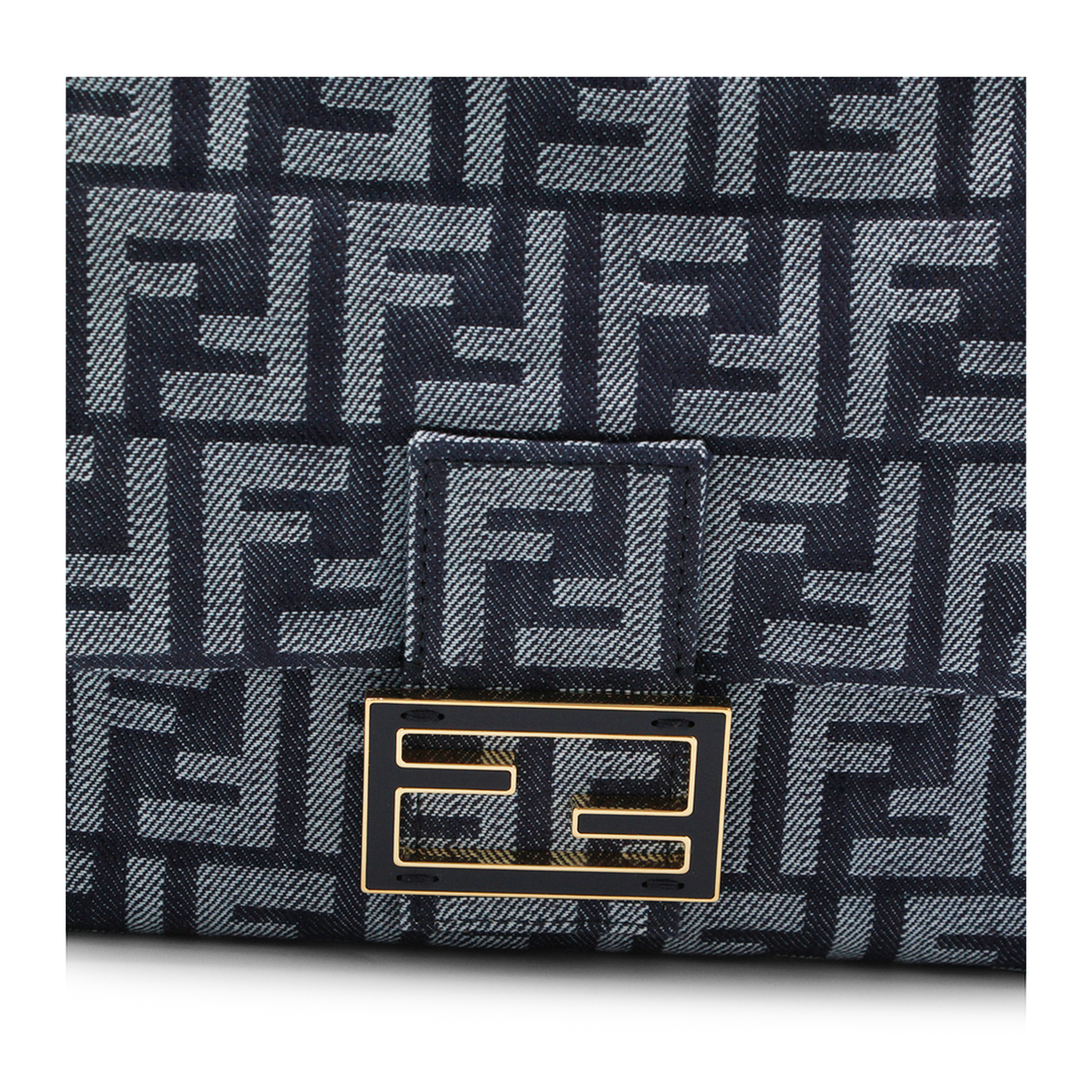 Mamma Baguette Medium Denim-Effect FF Jacquard Shoulder Bag - Dark Blue - Image 7