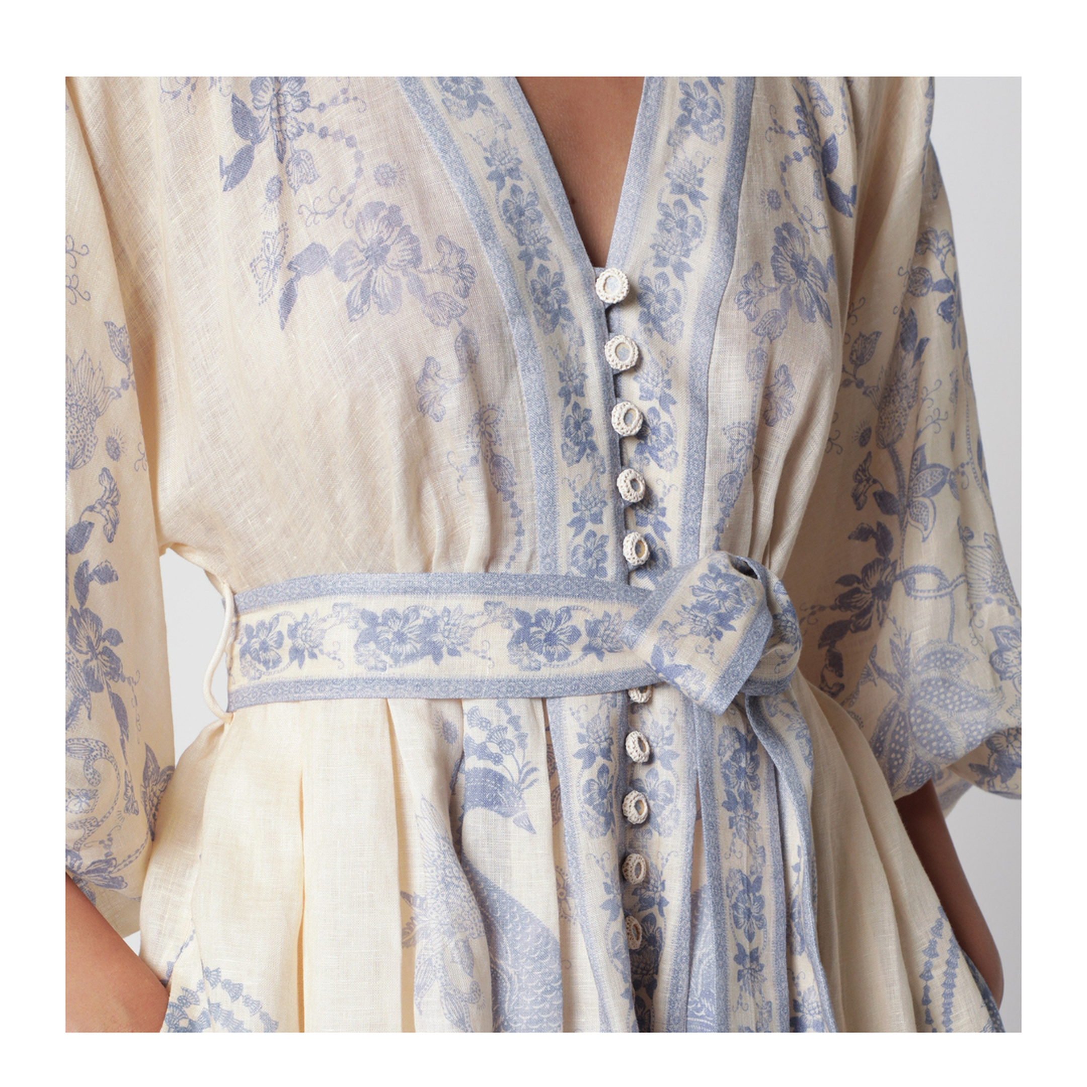 Indra Plunge Dress in Cream Lilac Linen - Image 2