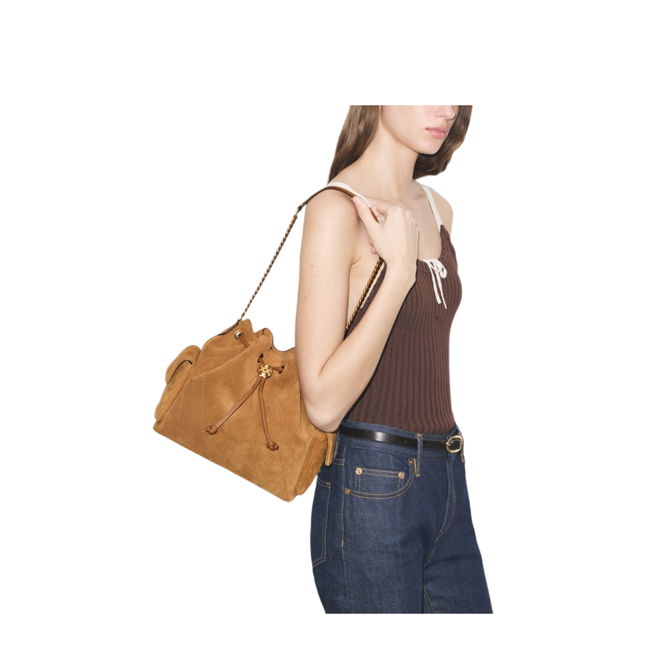 Romy Suede Bucket Bag - Caramel - Image 2