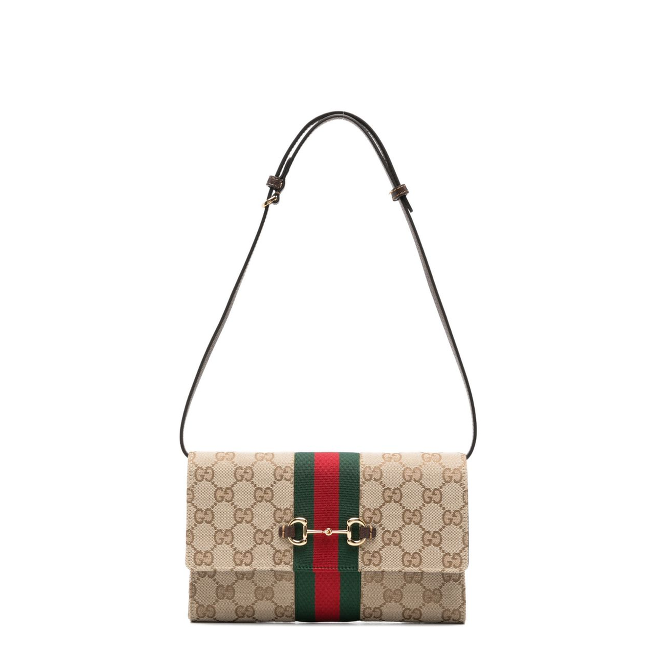 Horsebit Web GG Canvas Wallet - Sand and Dark Brown - Image 1